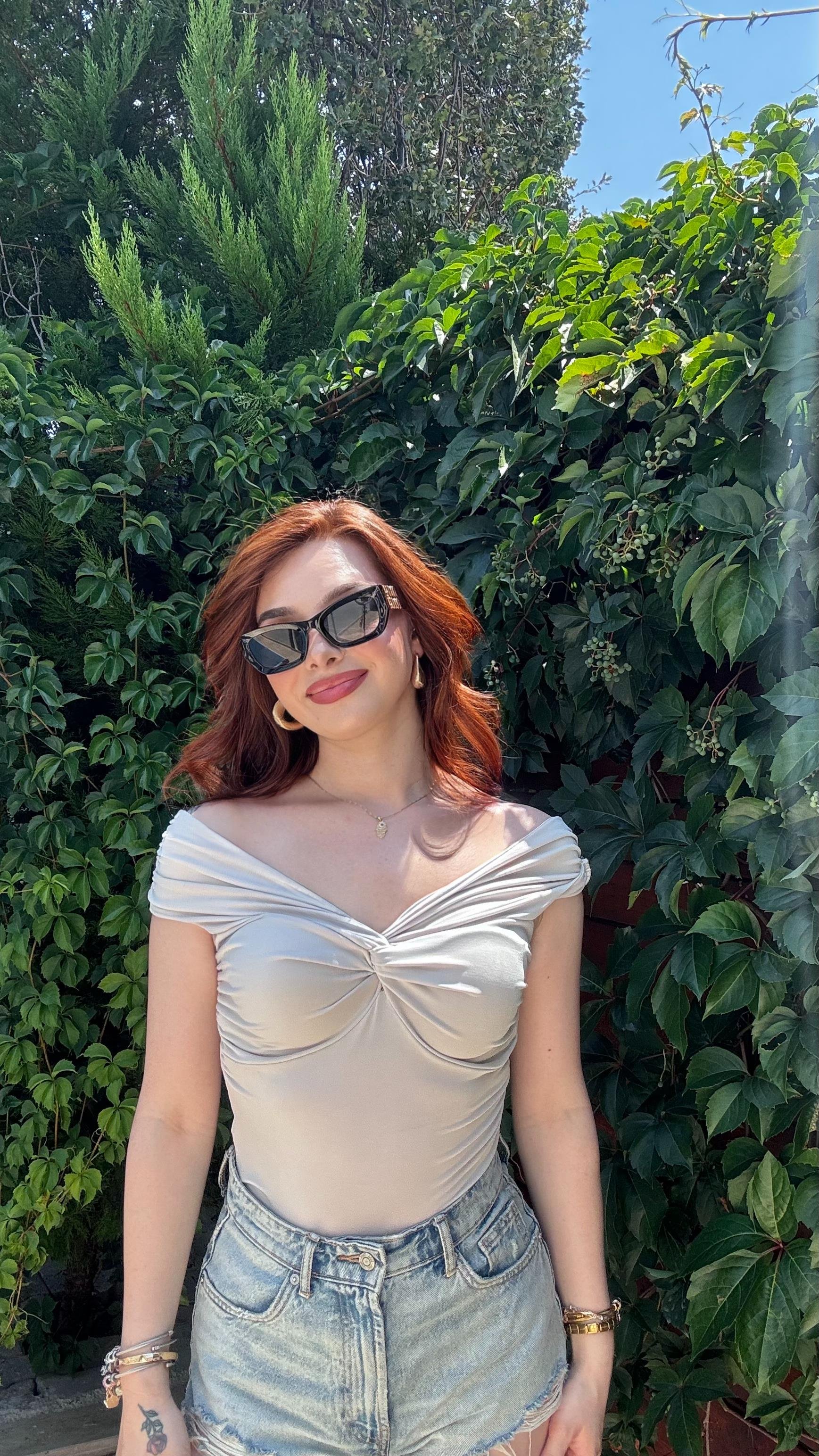 Düğüm Kayık Bluz Bej