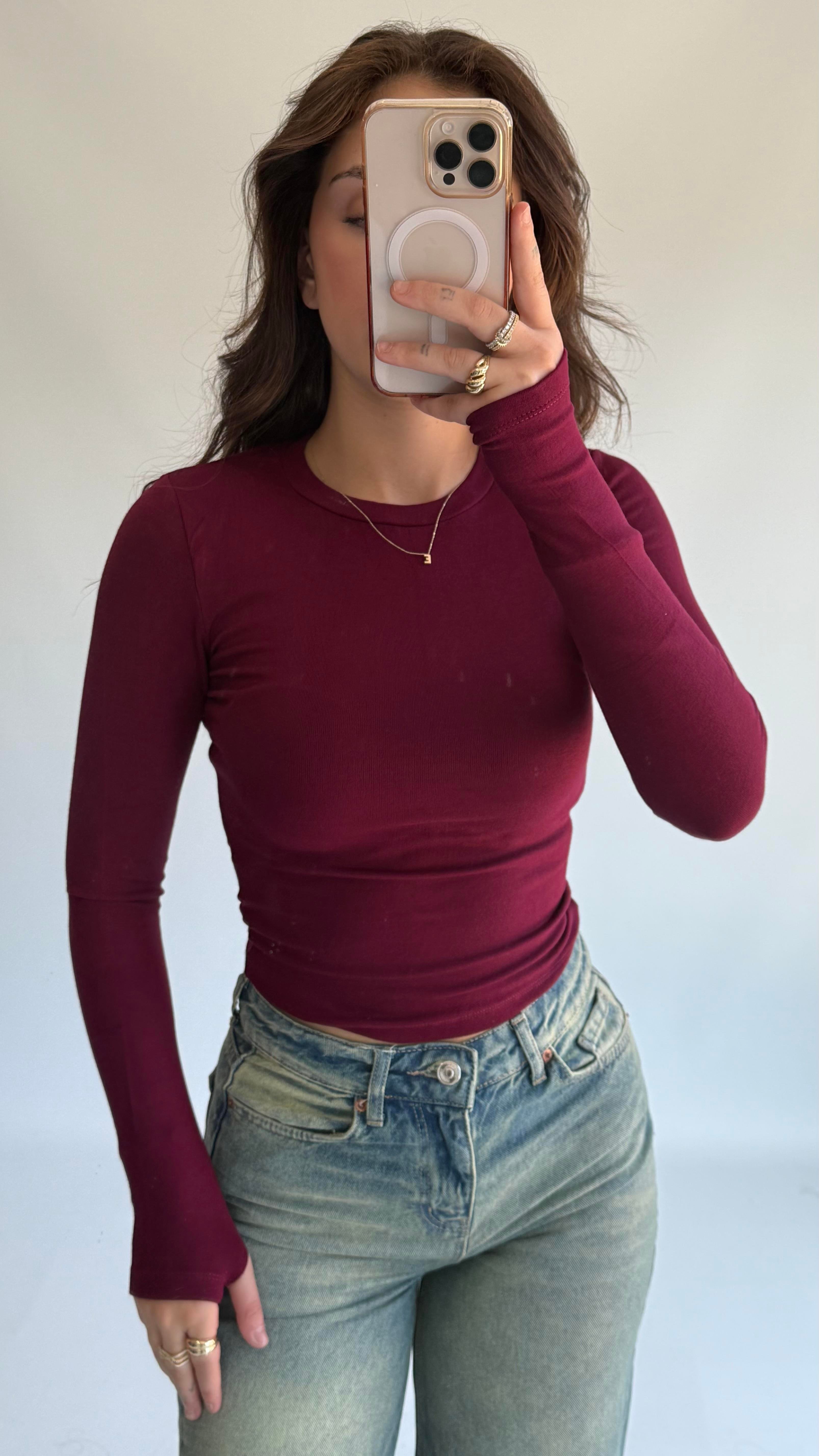 Dutti Parmak Geçirmeli Bluz Bordo