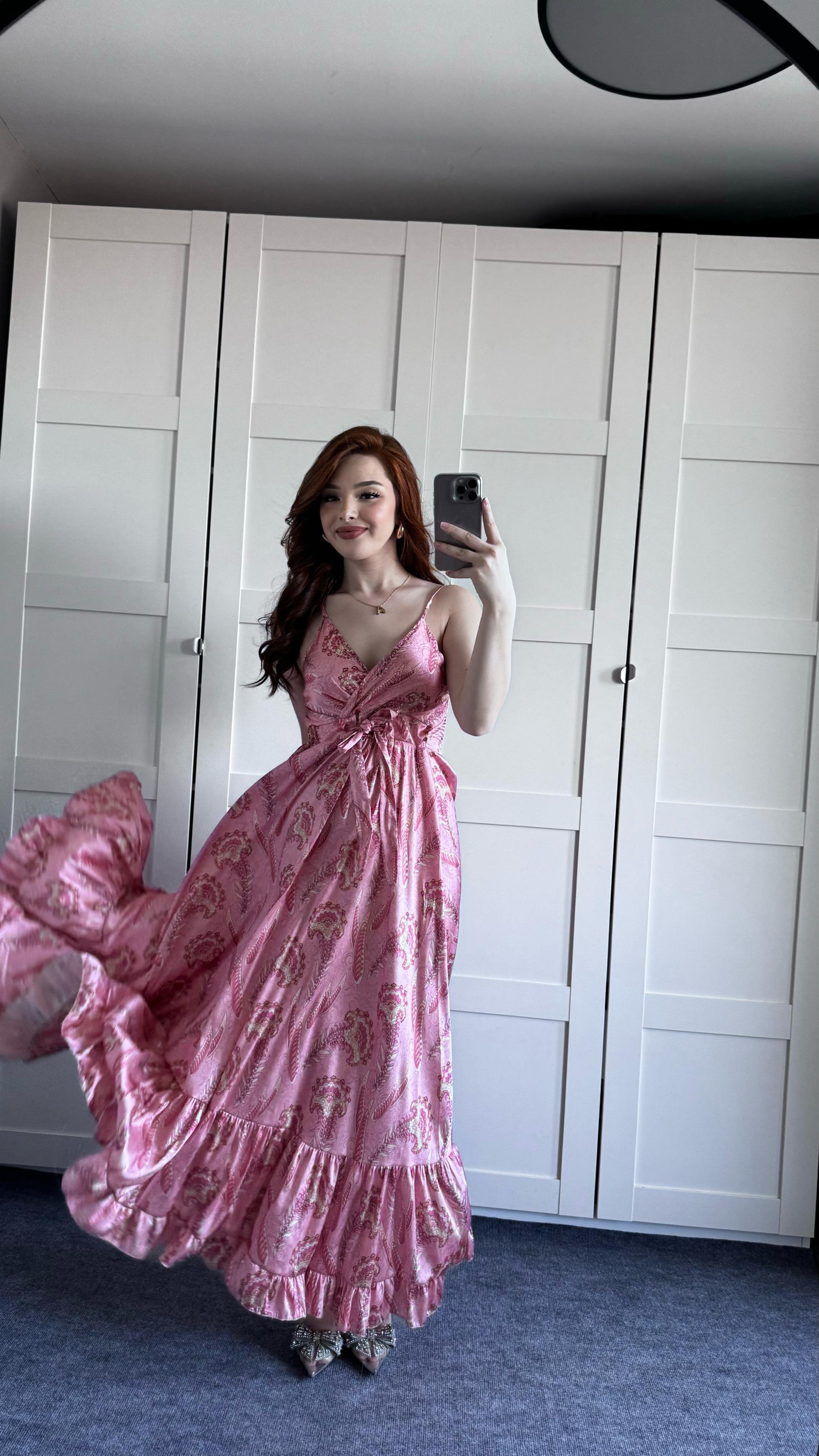 Eftalya Pembe Saten Elbise