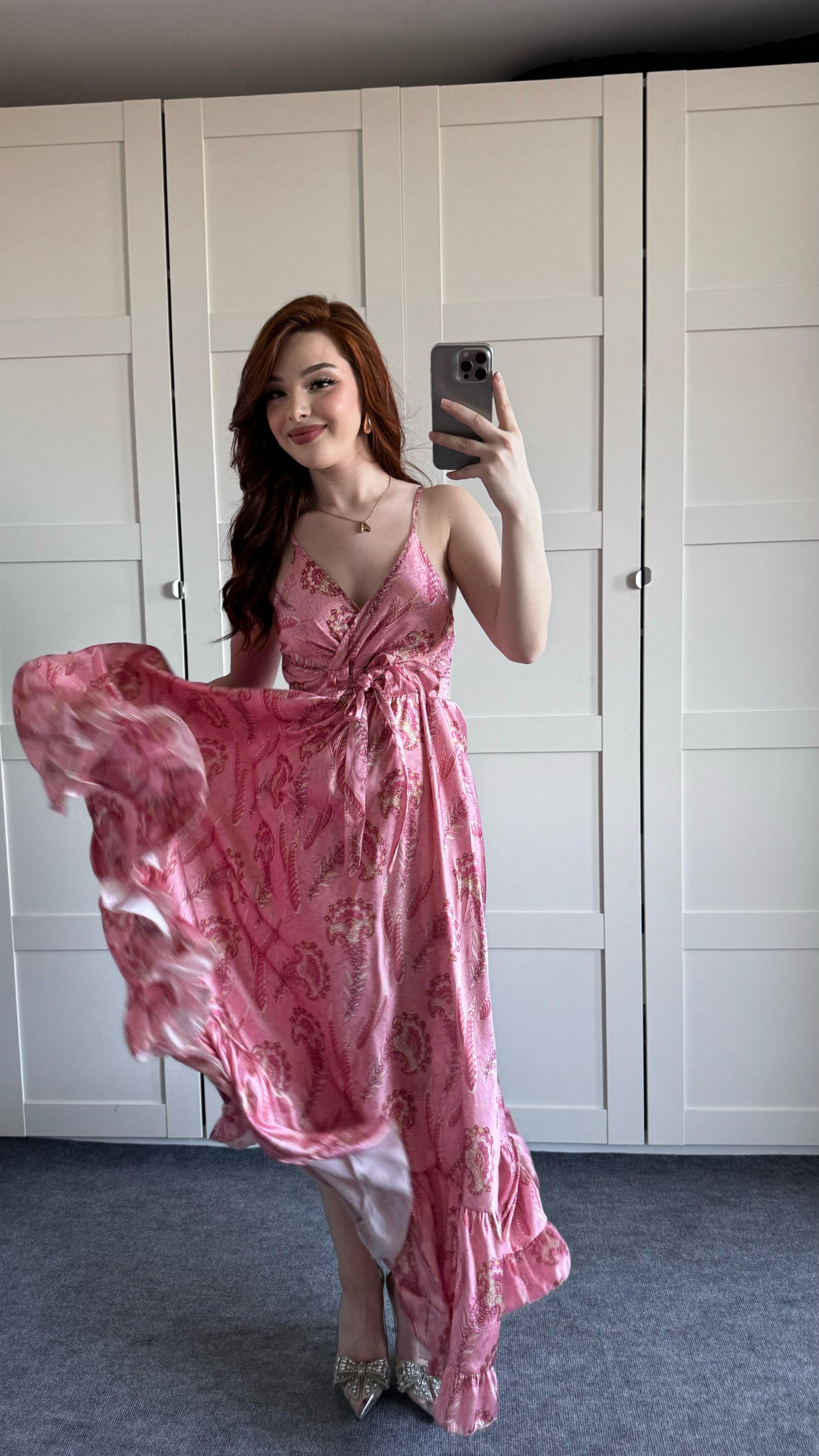 Eftalya Pembe Saten Elbise