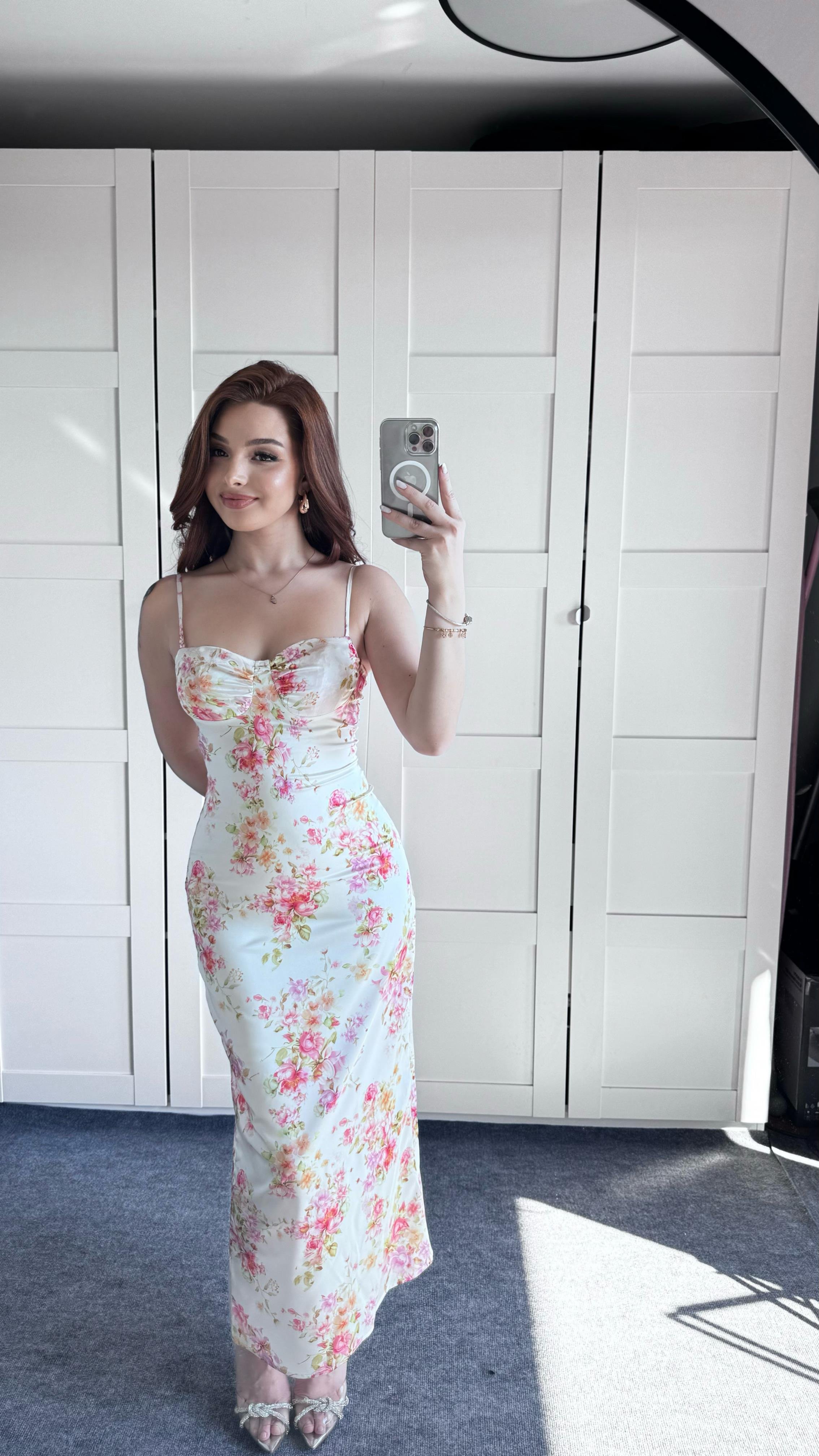 Eleanor Saten Çiçekli Elbise