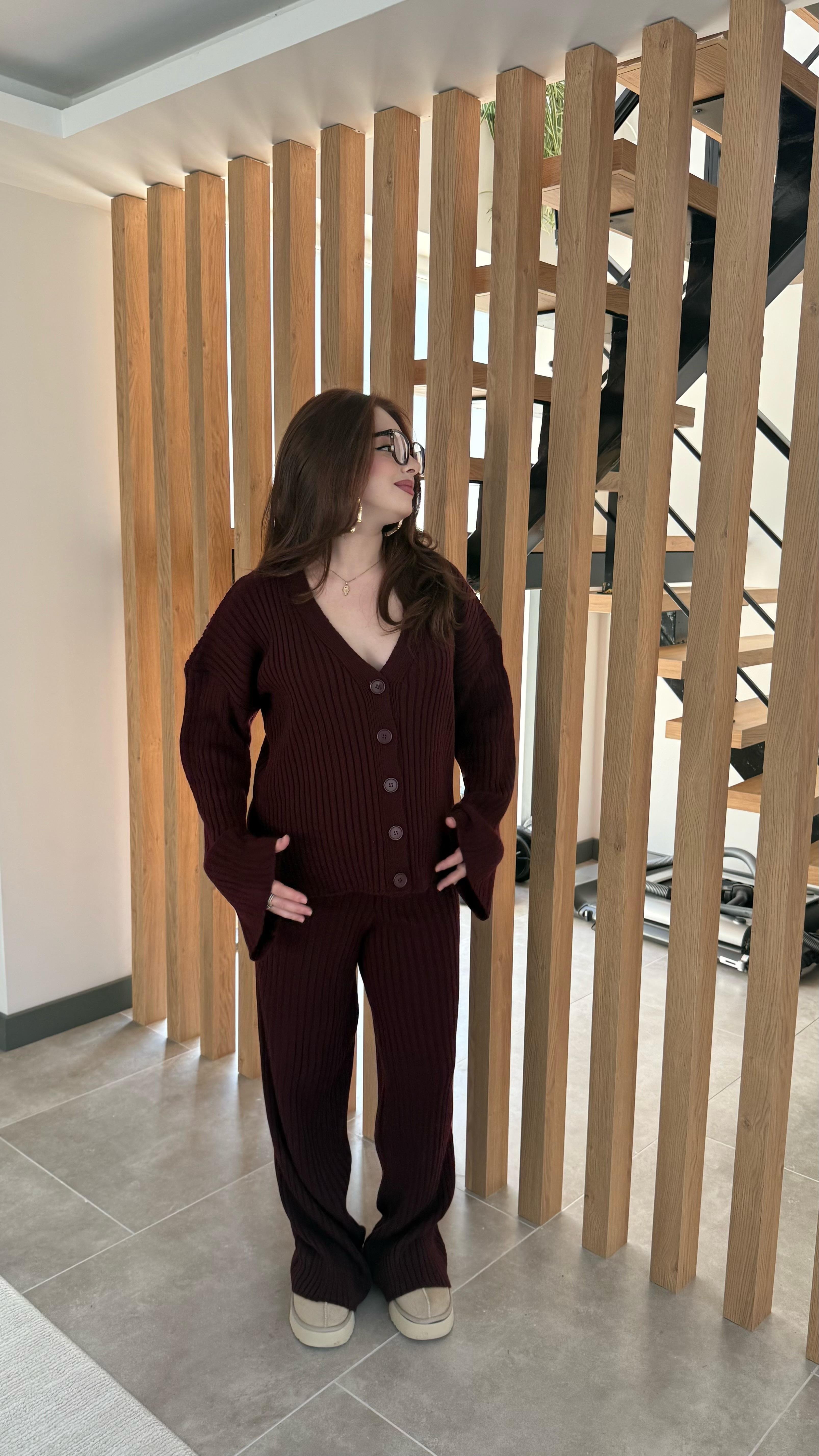 Elie Düğmeli Hırka Takım bordo