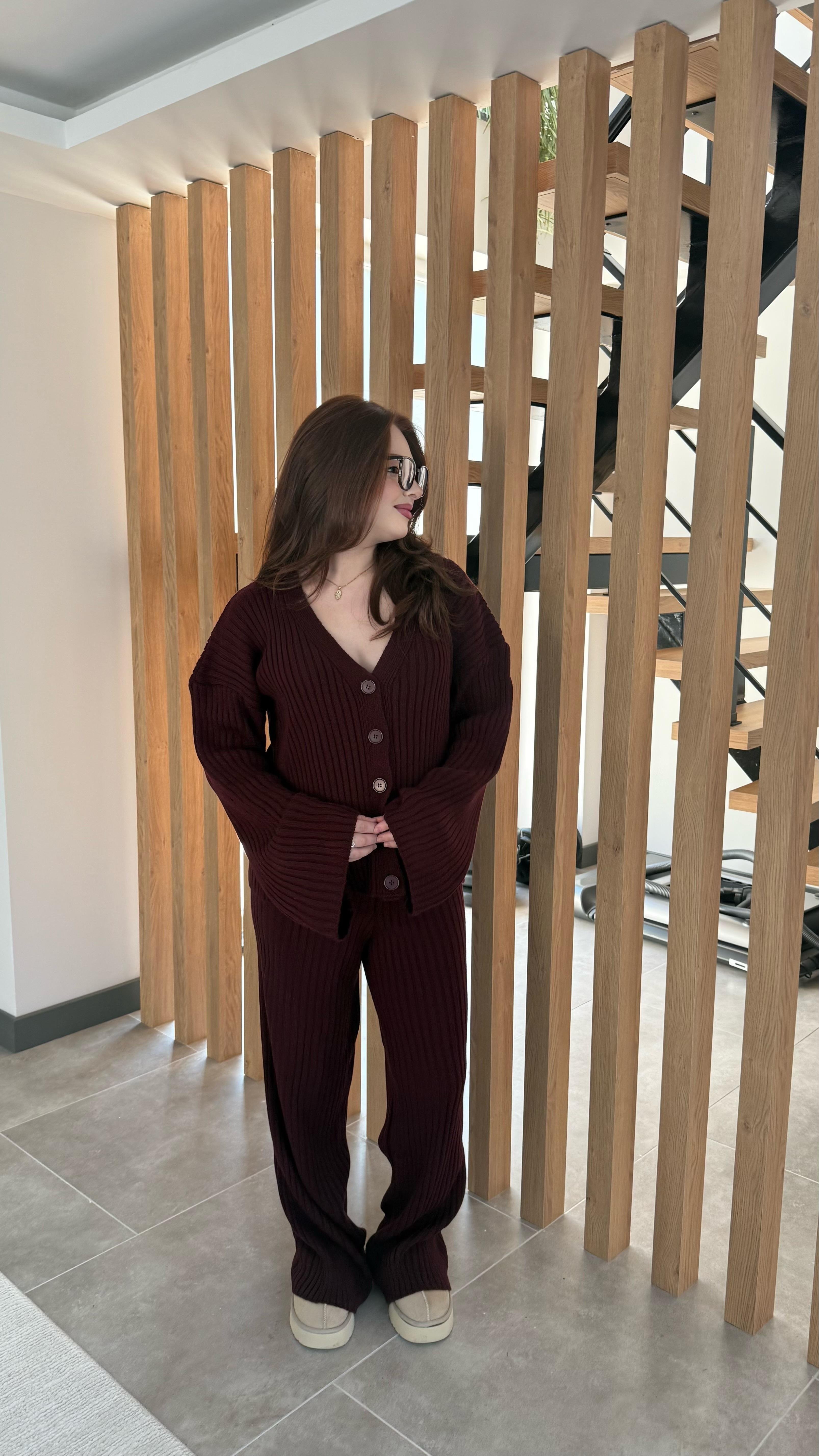 Elie Düğmeli Hırka Takım bordo