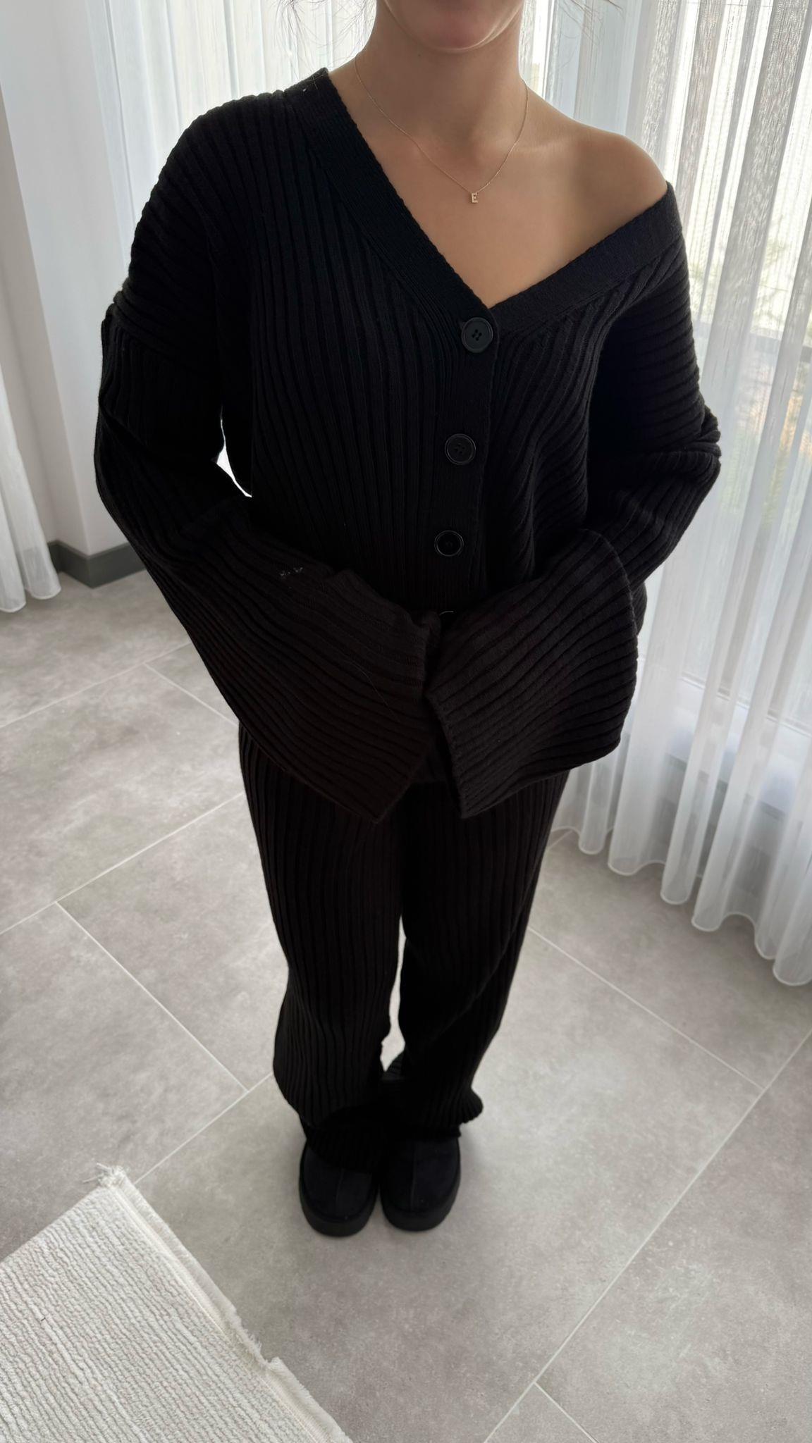 Elie Düğmeli Hırka Takım Siyah