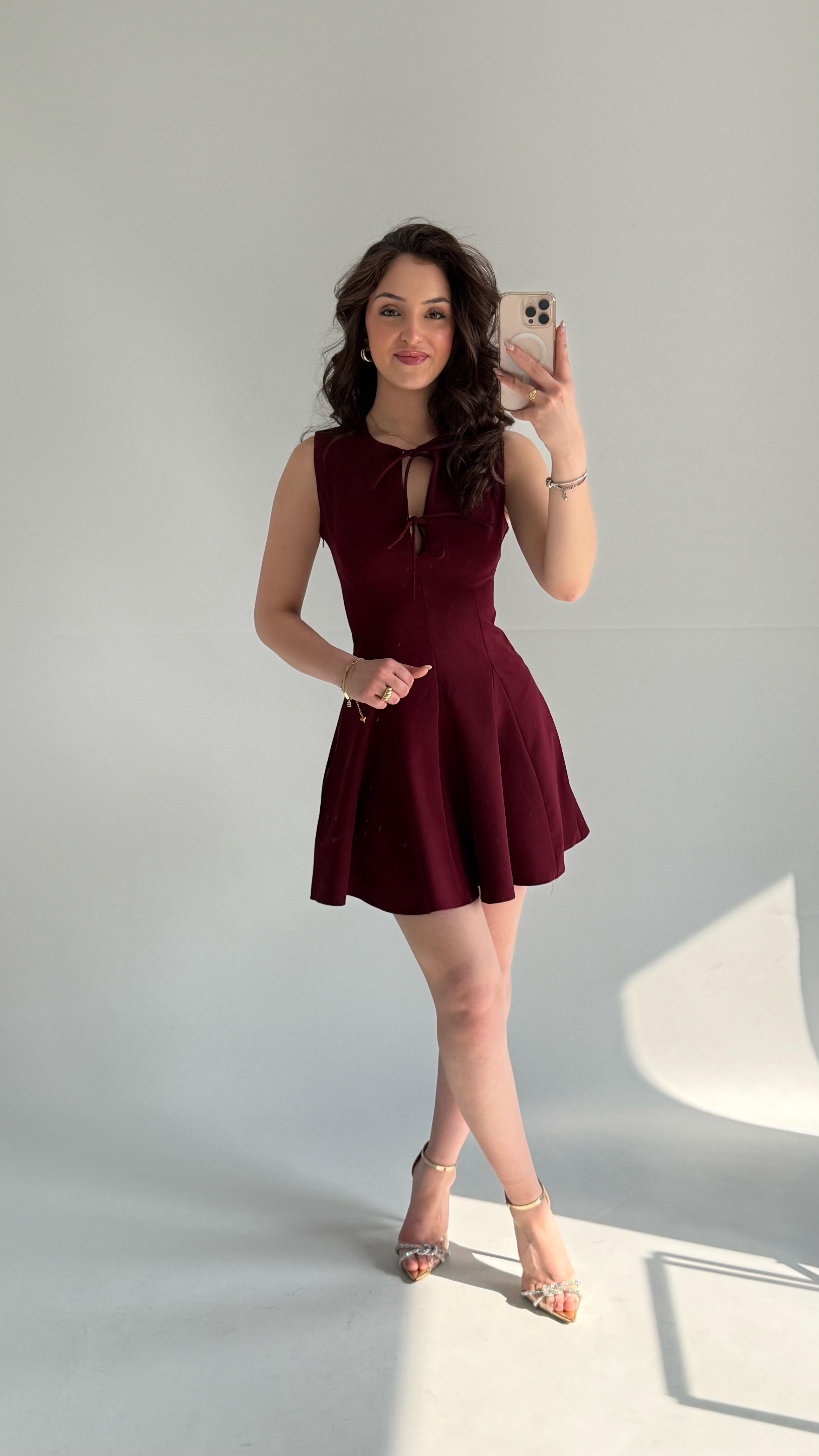 Ellie Önü Bağcıklı Elbise Bordo