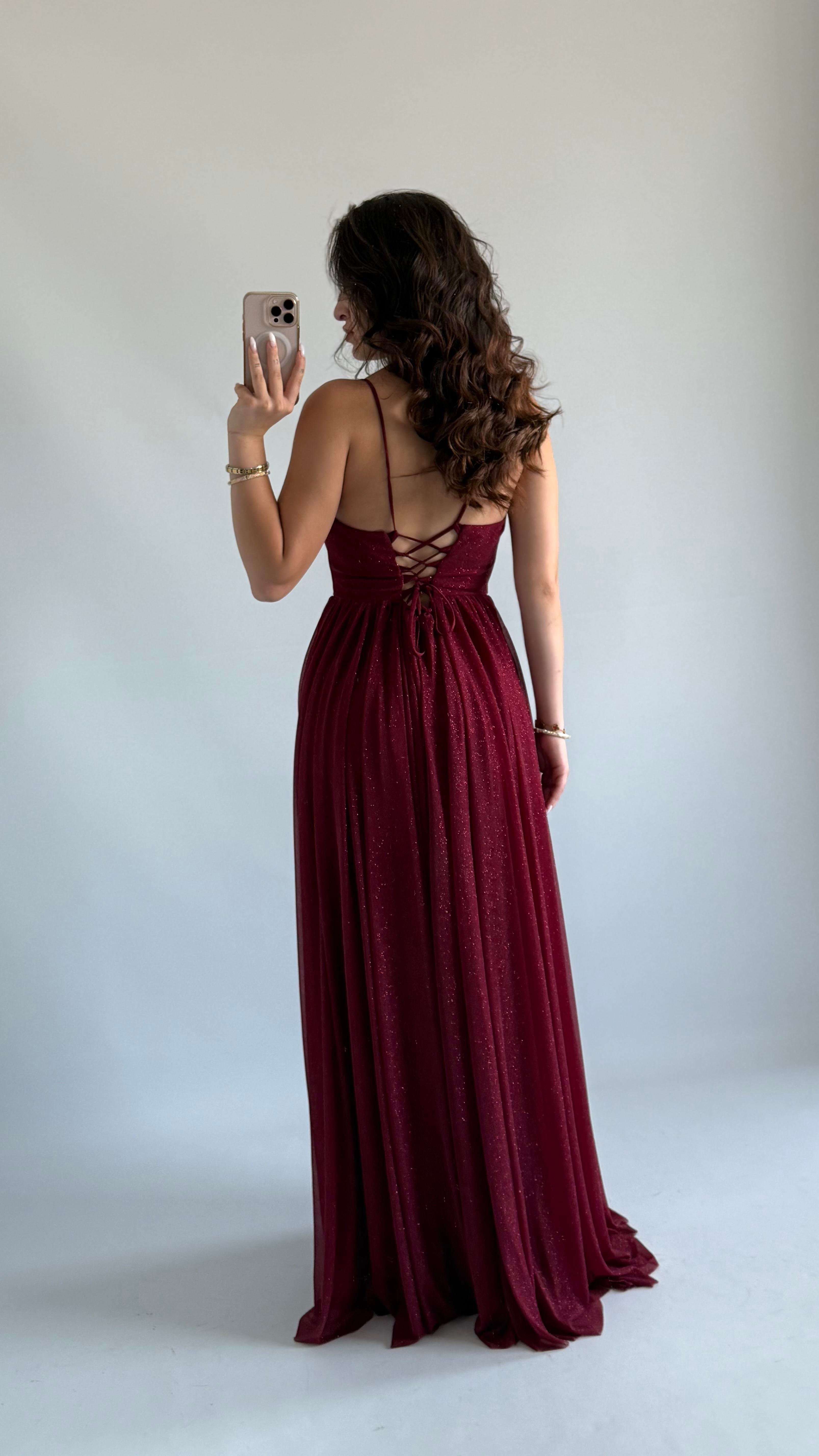 Elsa Simli Abiye Bordo
