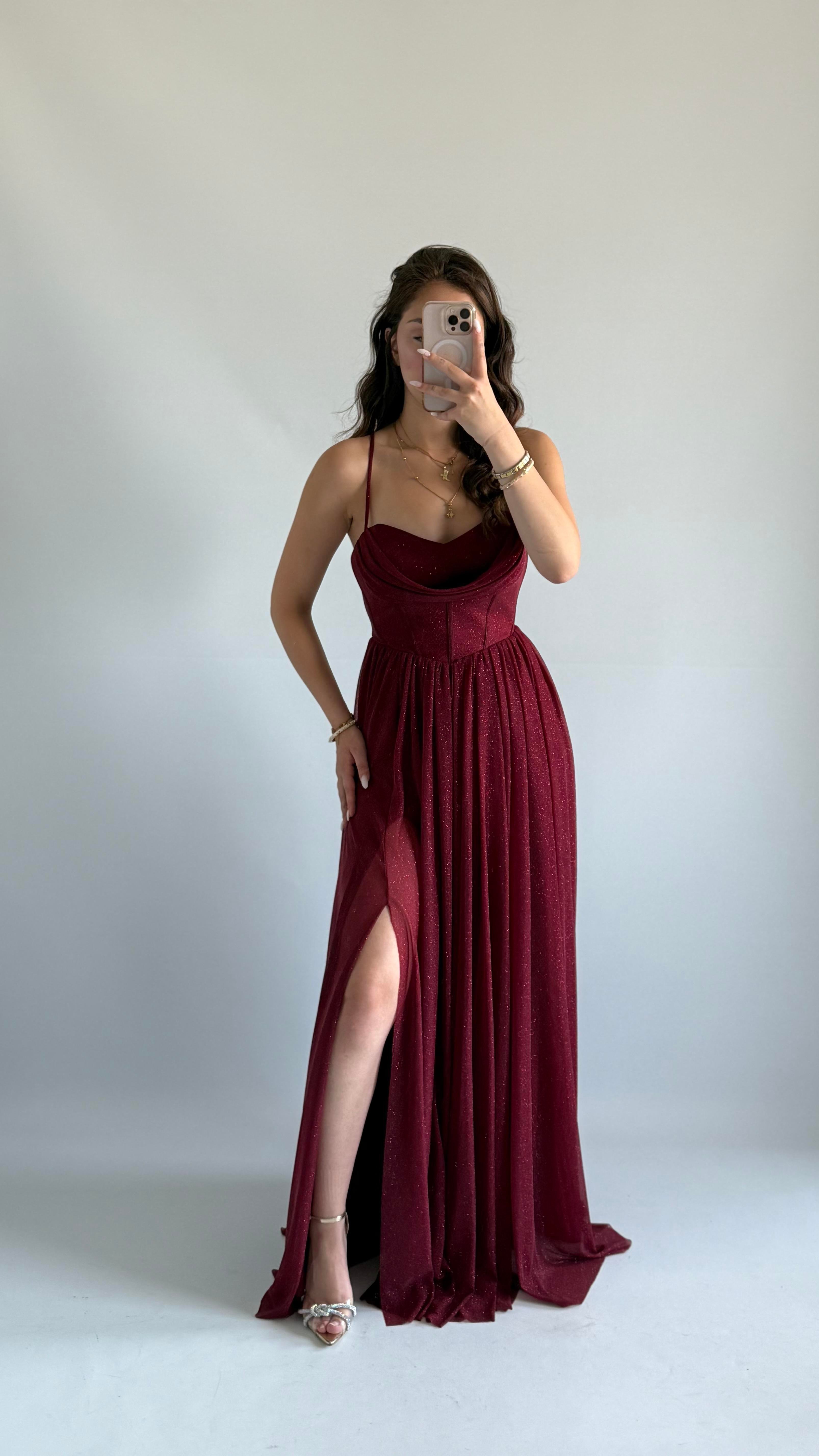 Elsa Simli Abiye Bordo
