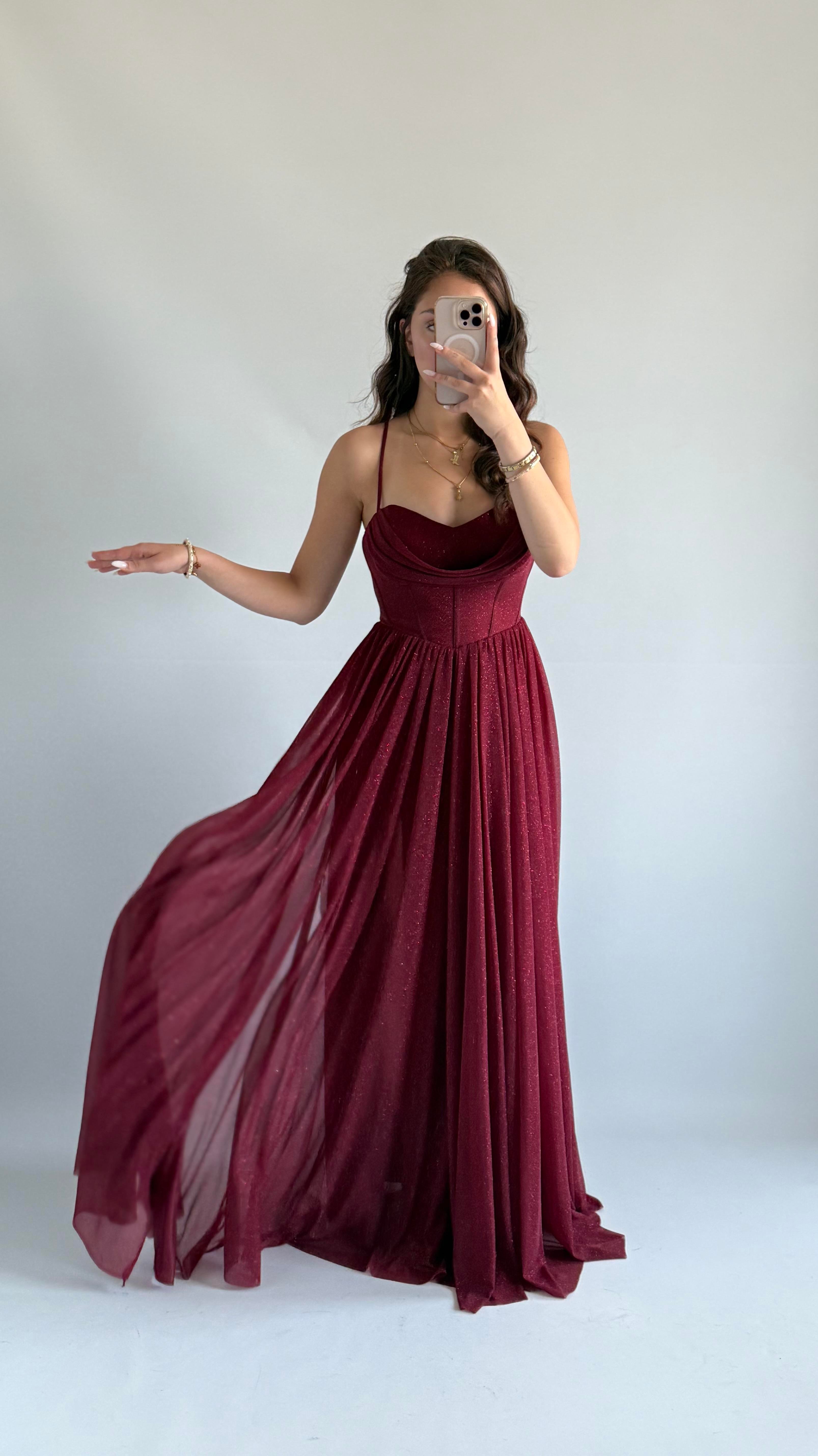 Elsa Simli Abiye Bordo