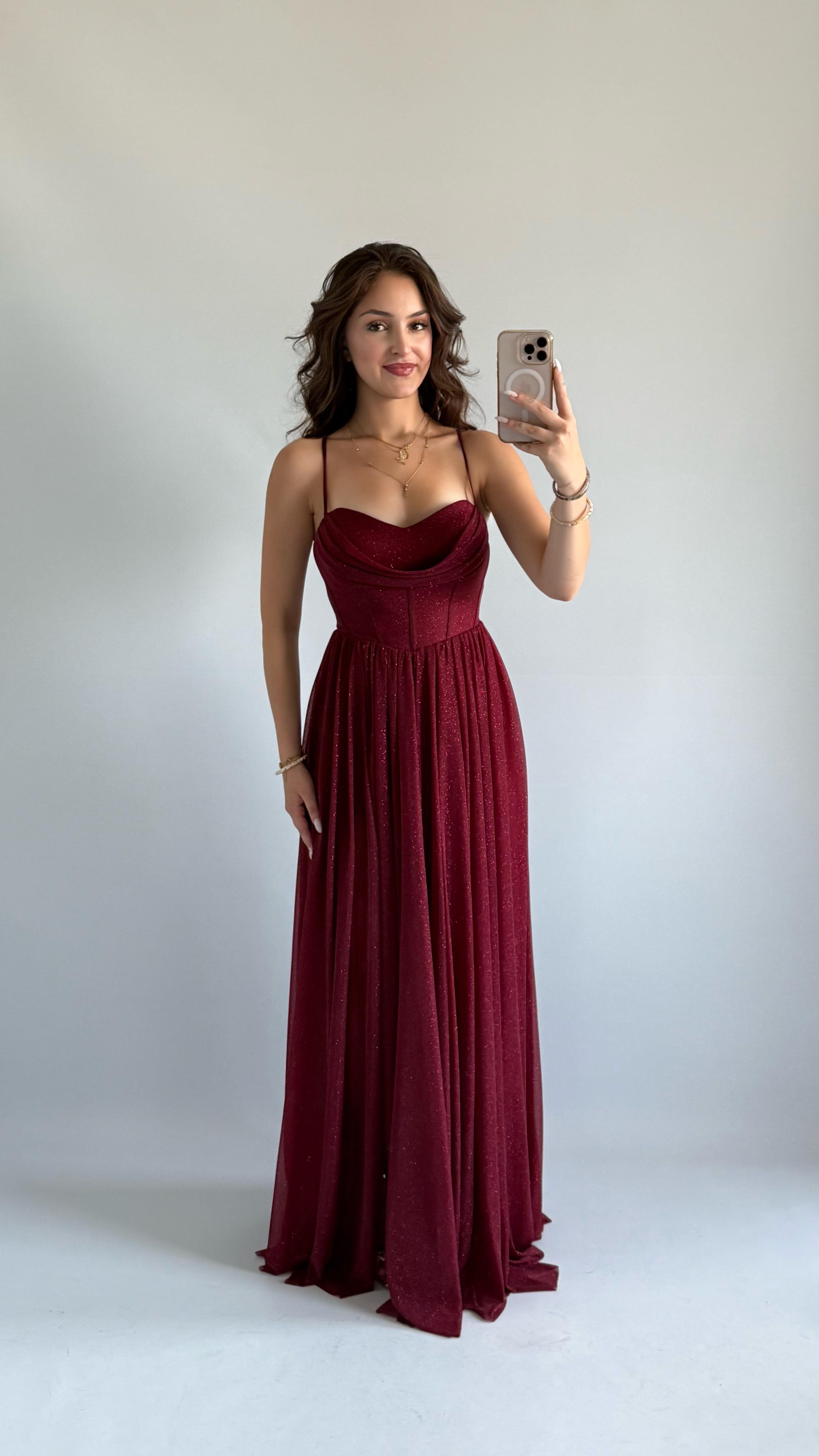 Elsa Simli Abiye Bordo