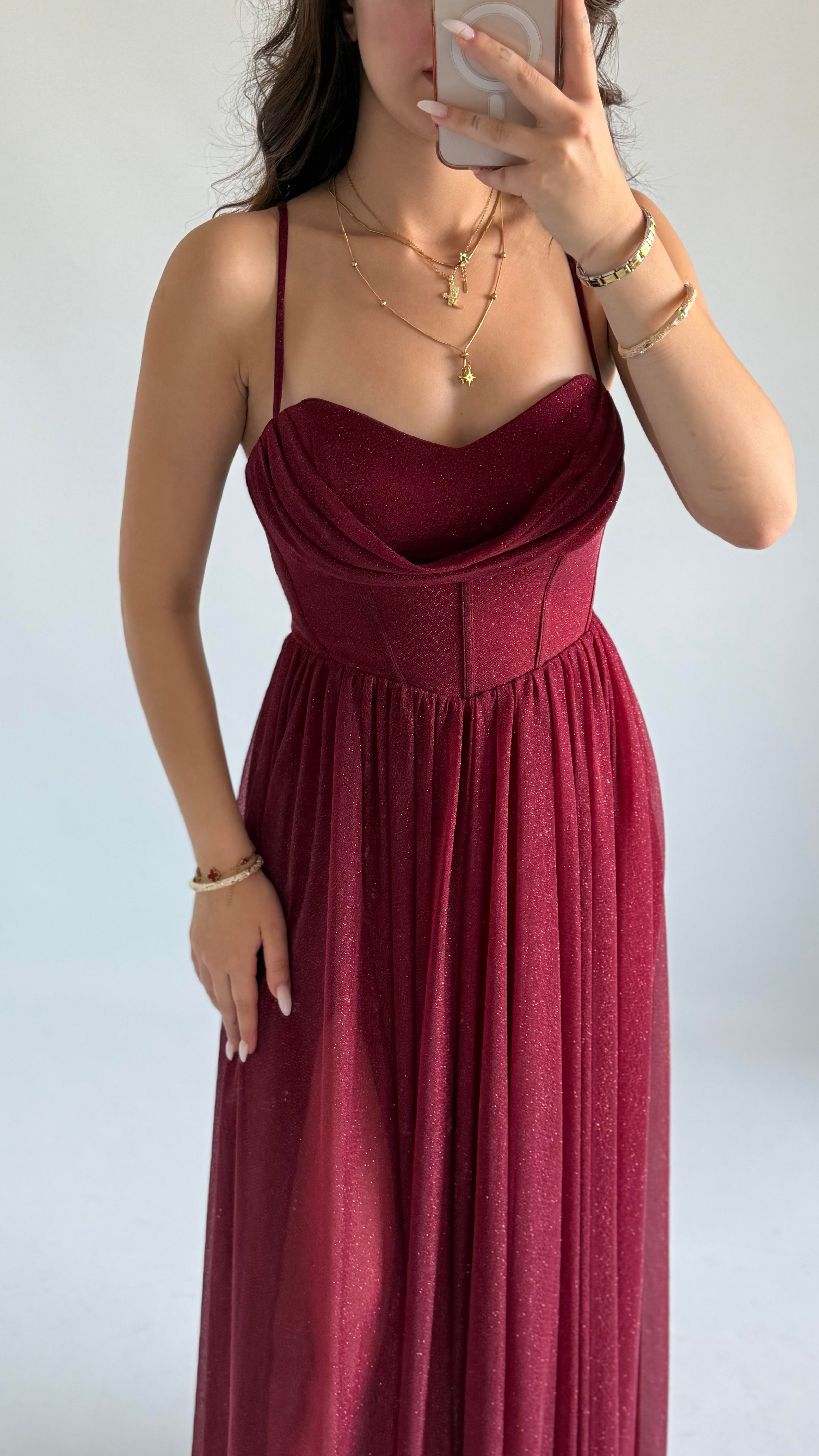 Elsa Simli Abiye Bordo