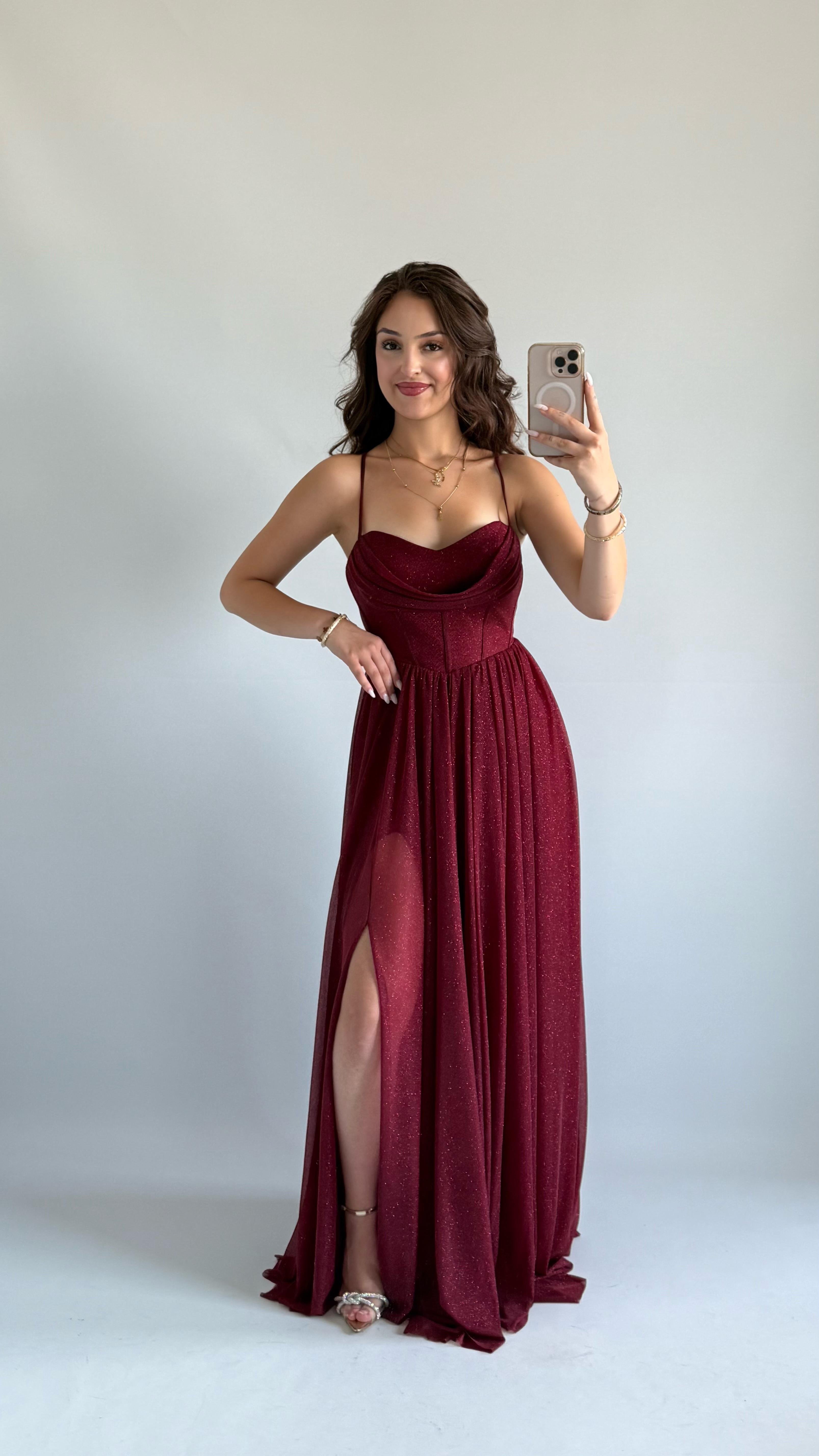 Elsa Simli Abiye Bordo