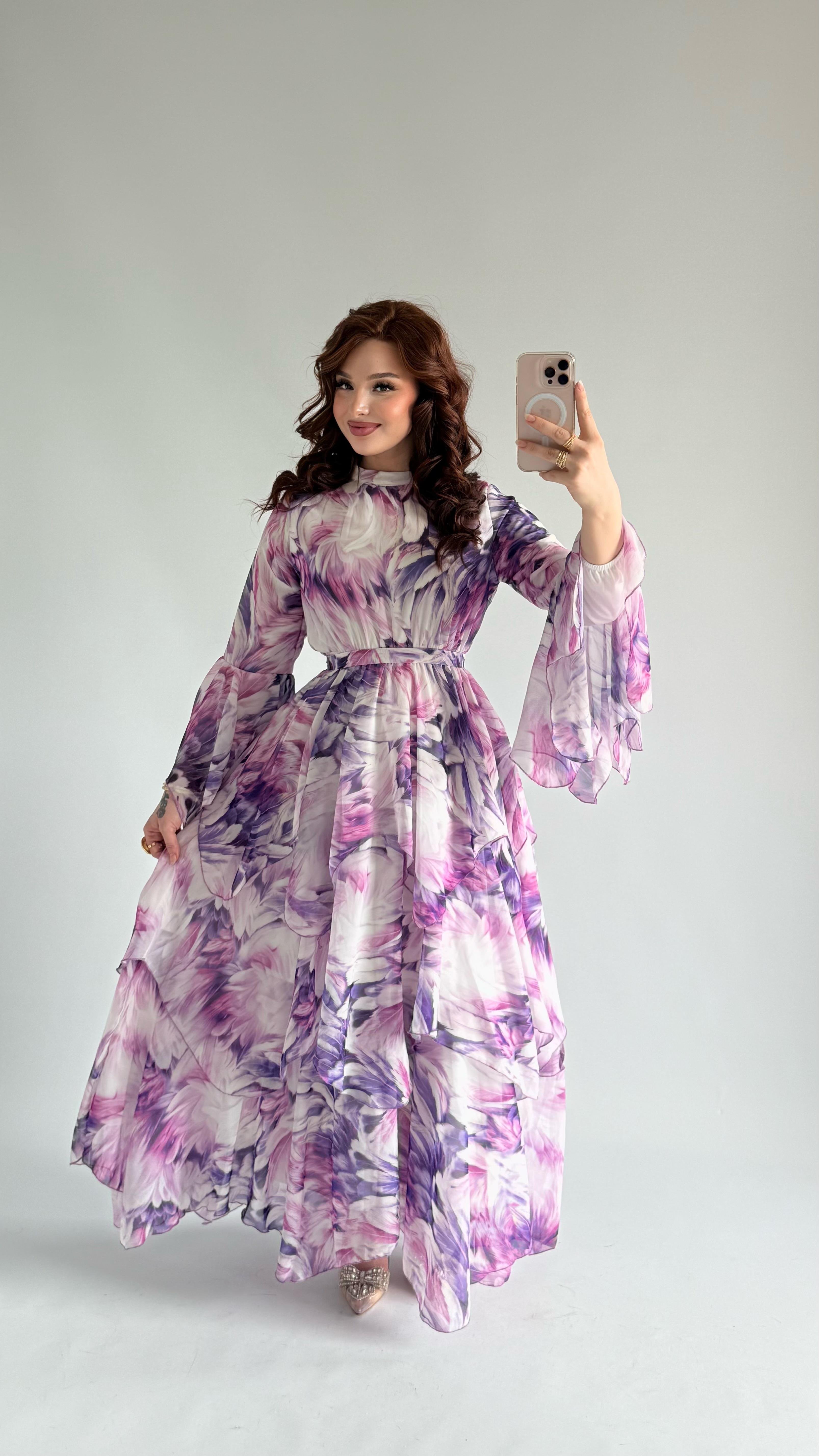 Faralya Şifon Elbise Lila