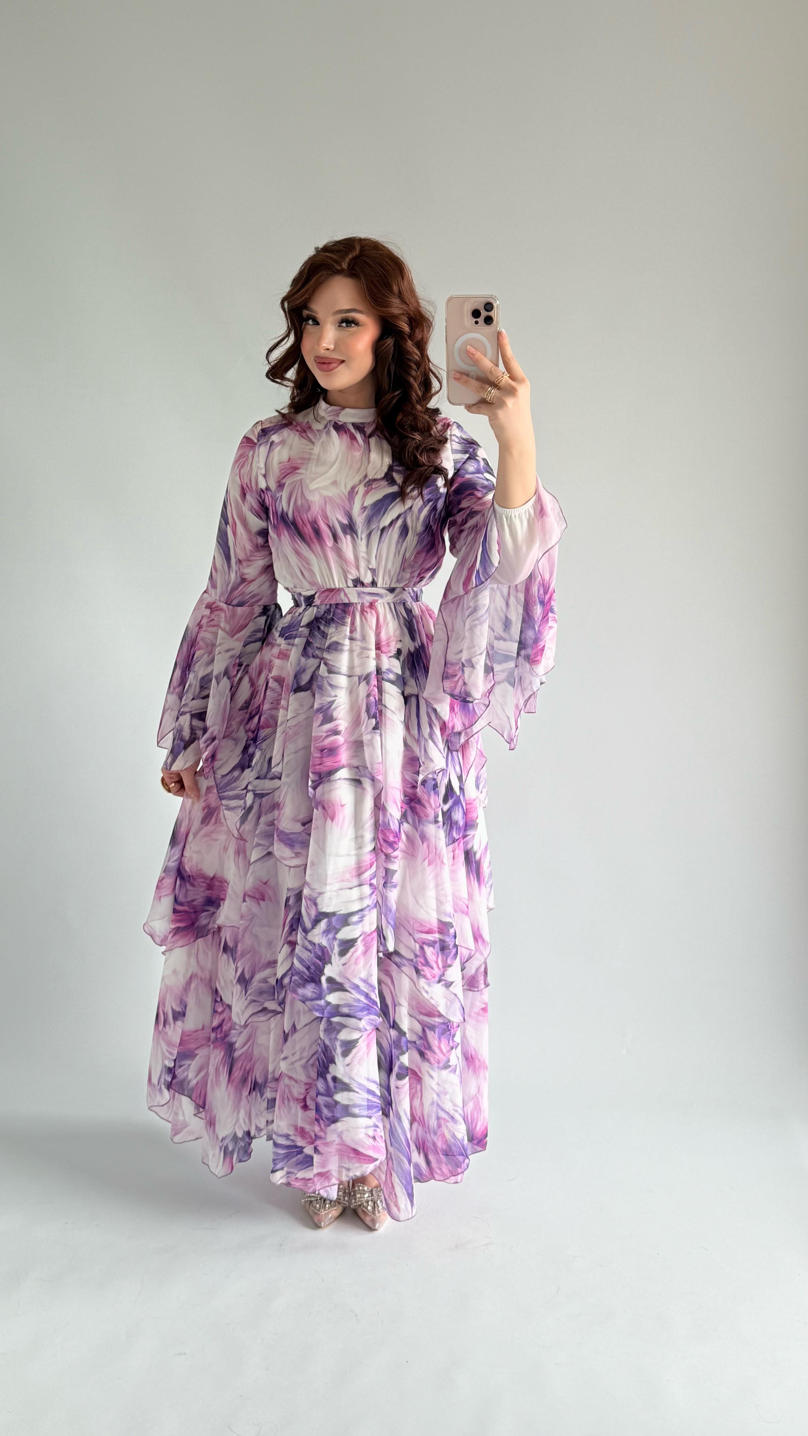 Faralya Şifon Elbise Lila