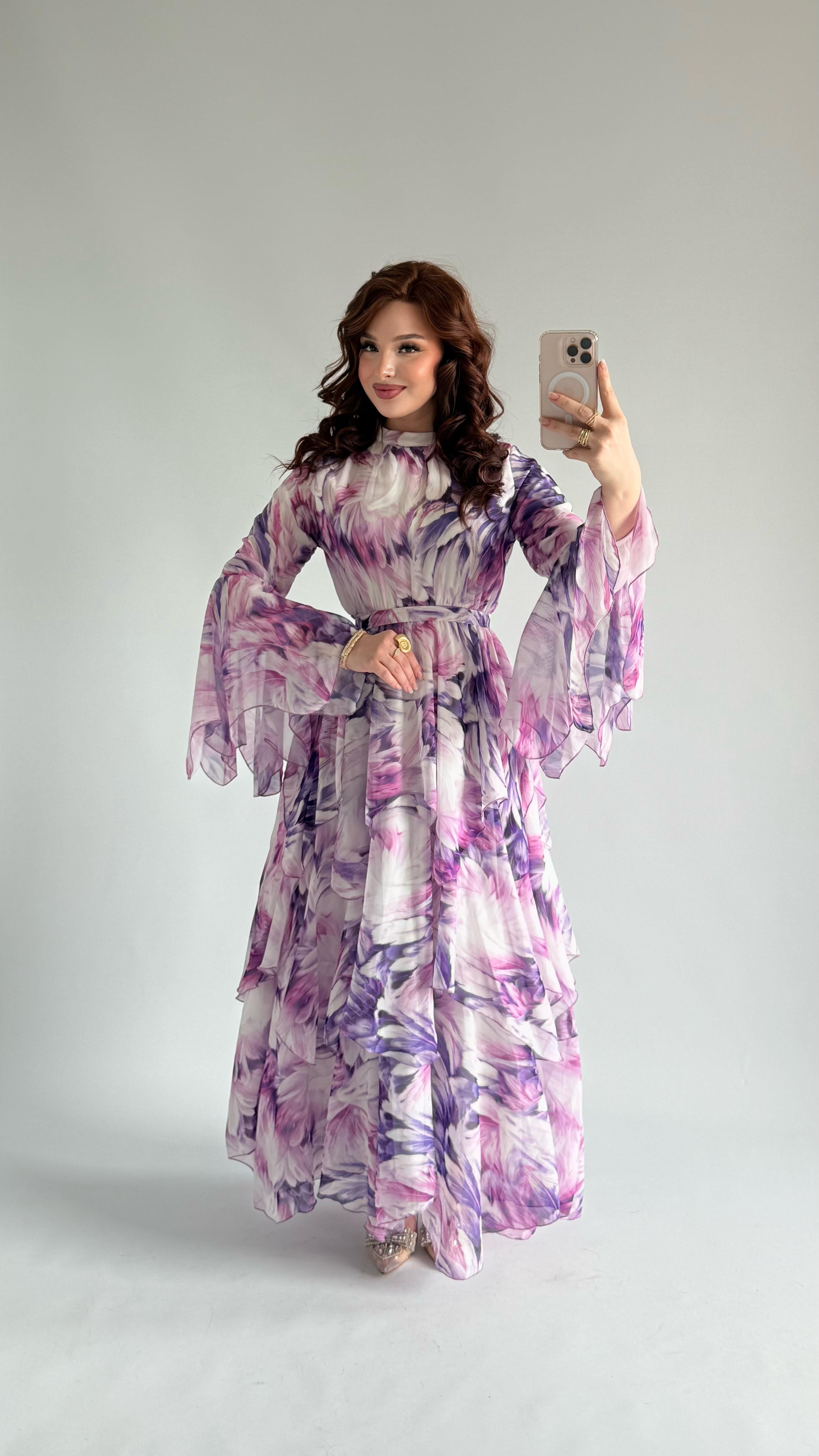 Faralya Şifon Elbise Lila