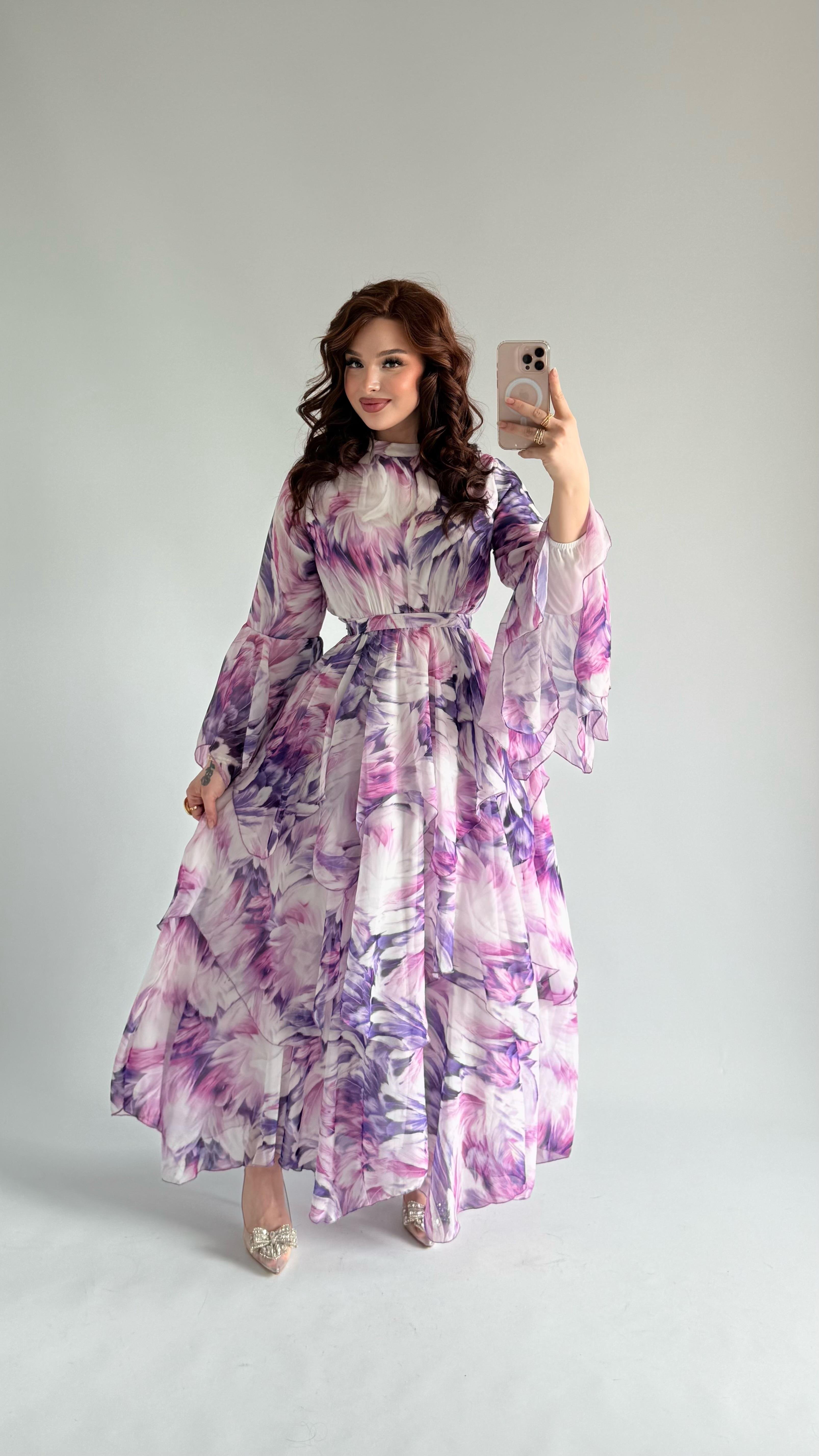 Faralya Şifon Elbise Lila