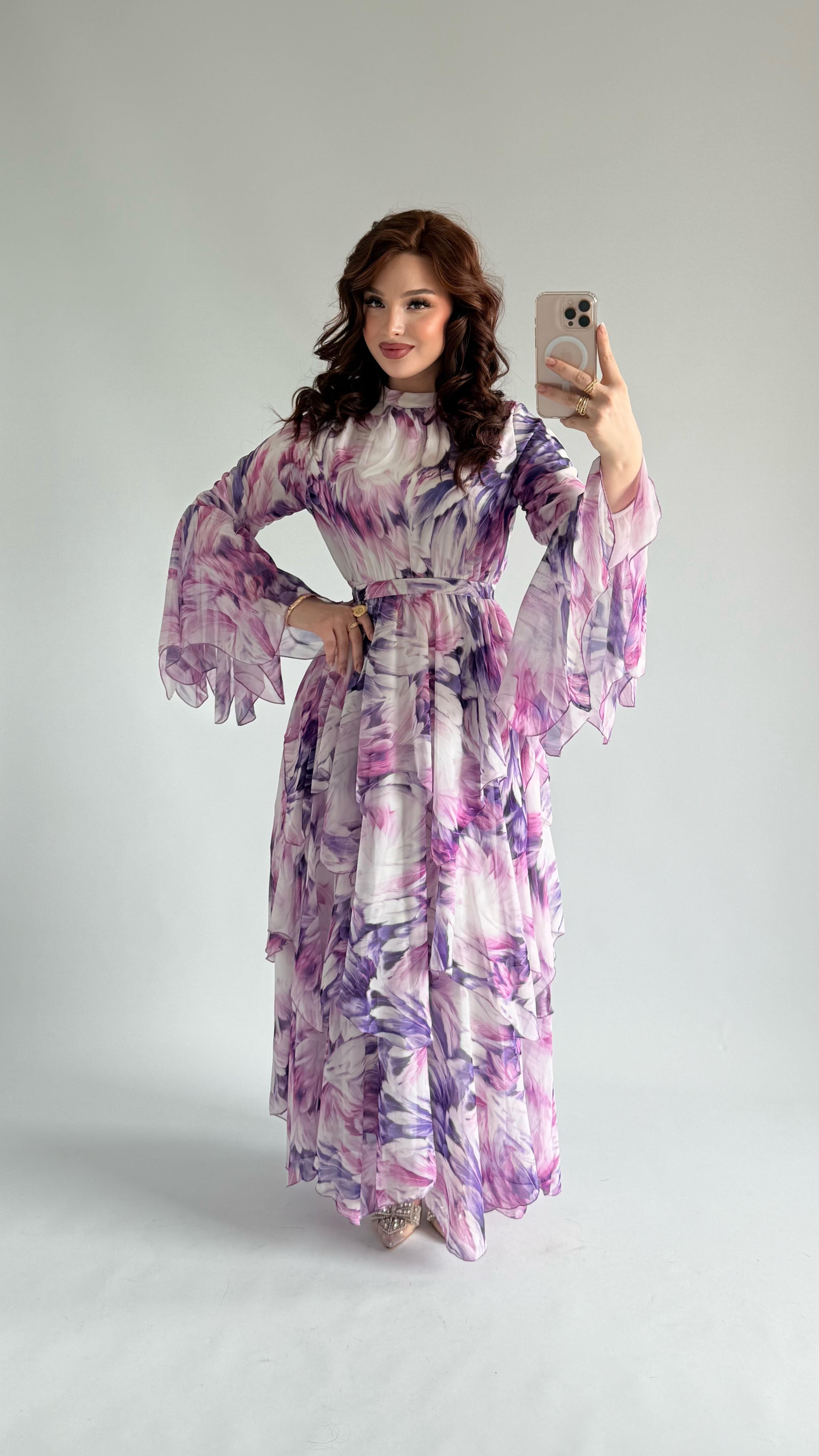 Faralya Şifon Elbise Lila