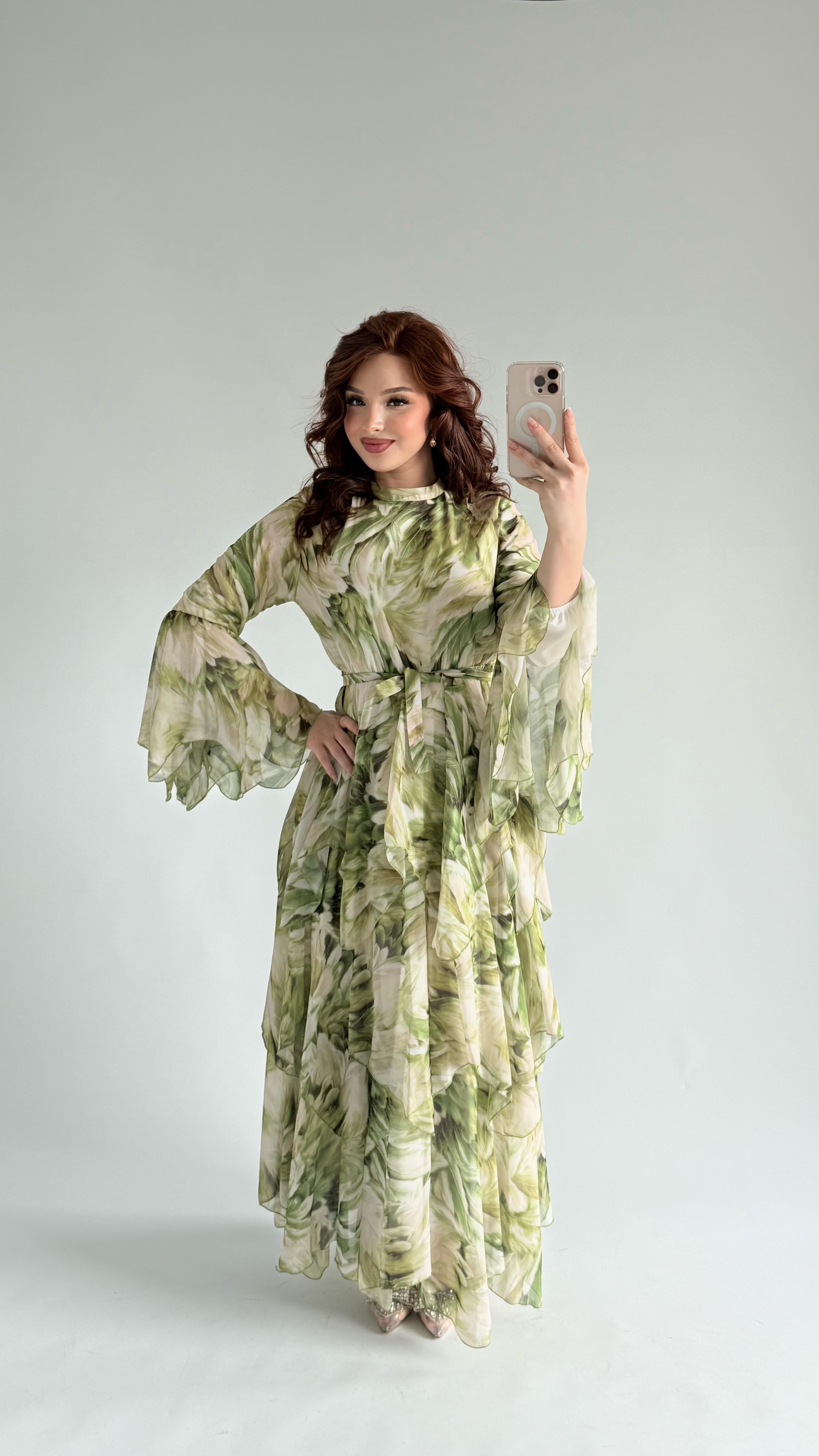Faralya Şifon Elbise Yeşil 