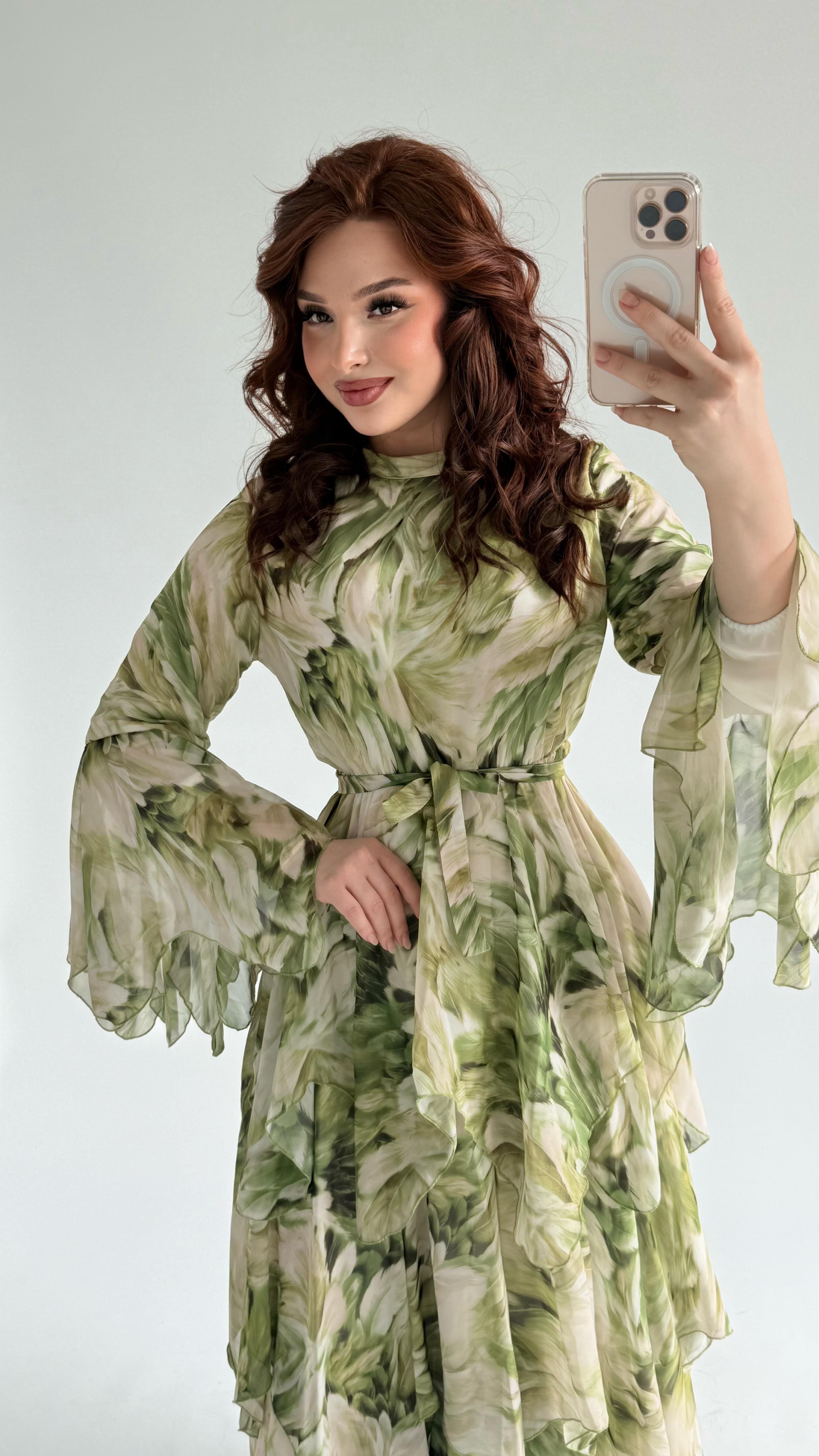 Faralya Şifon Elbise Yeşil 