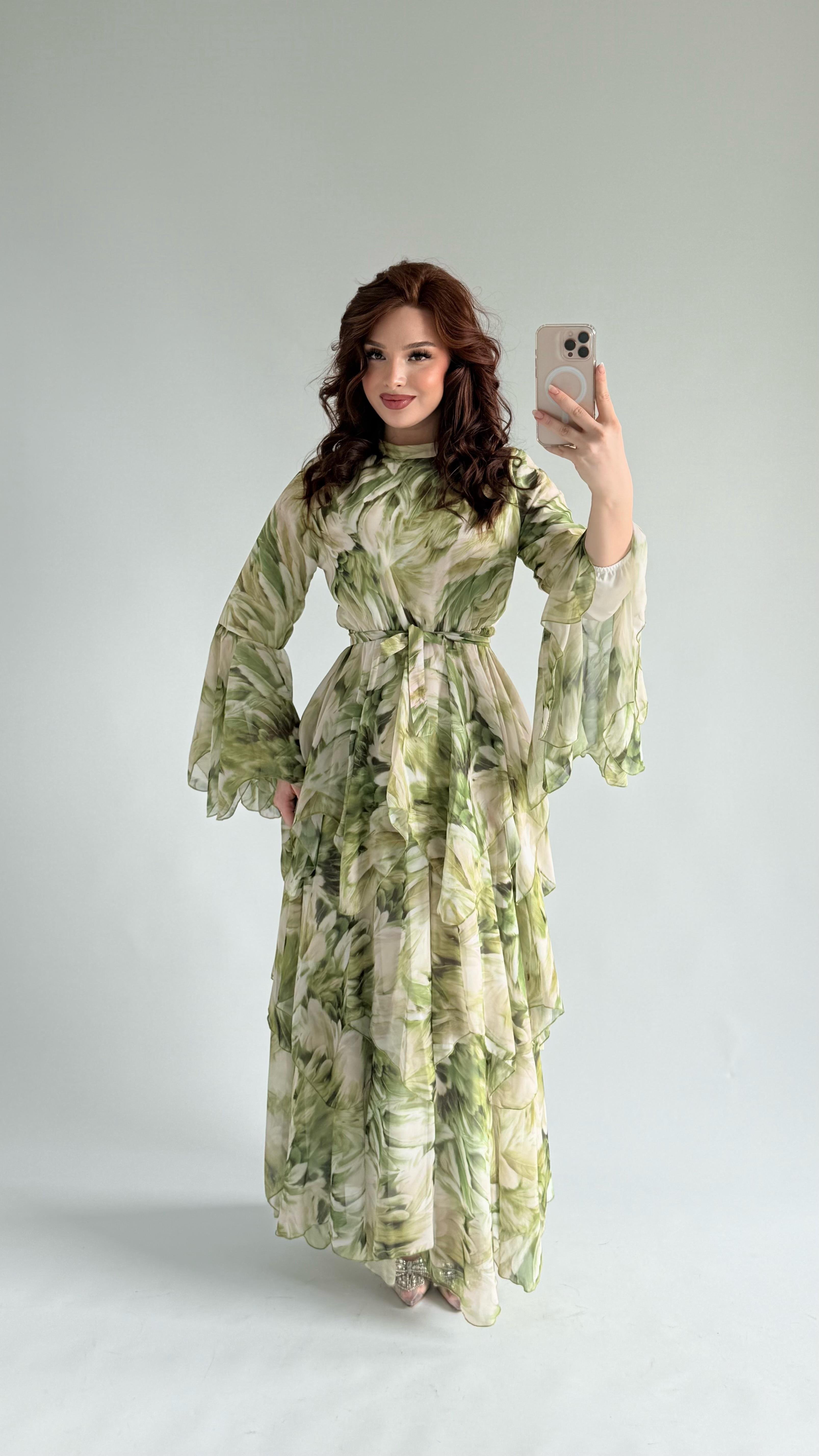 Faralya Şifon Elbise Yeşil 