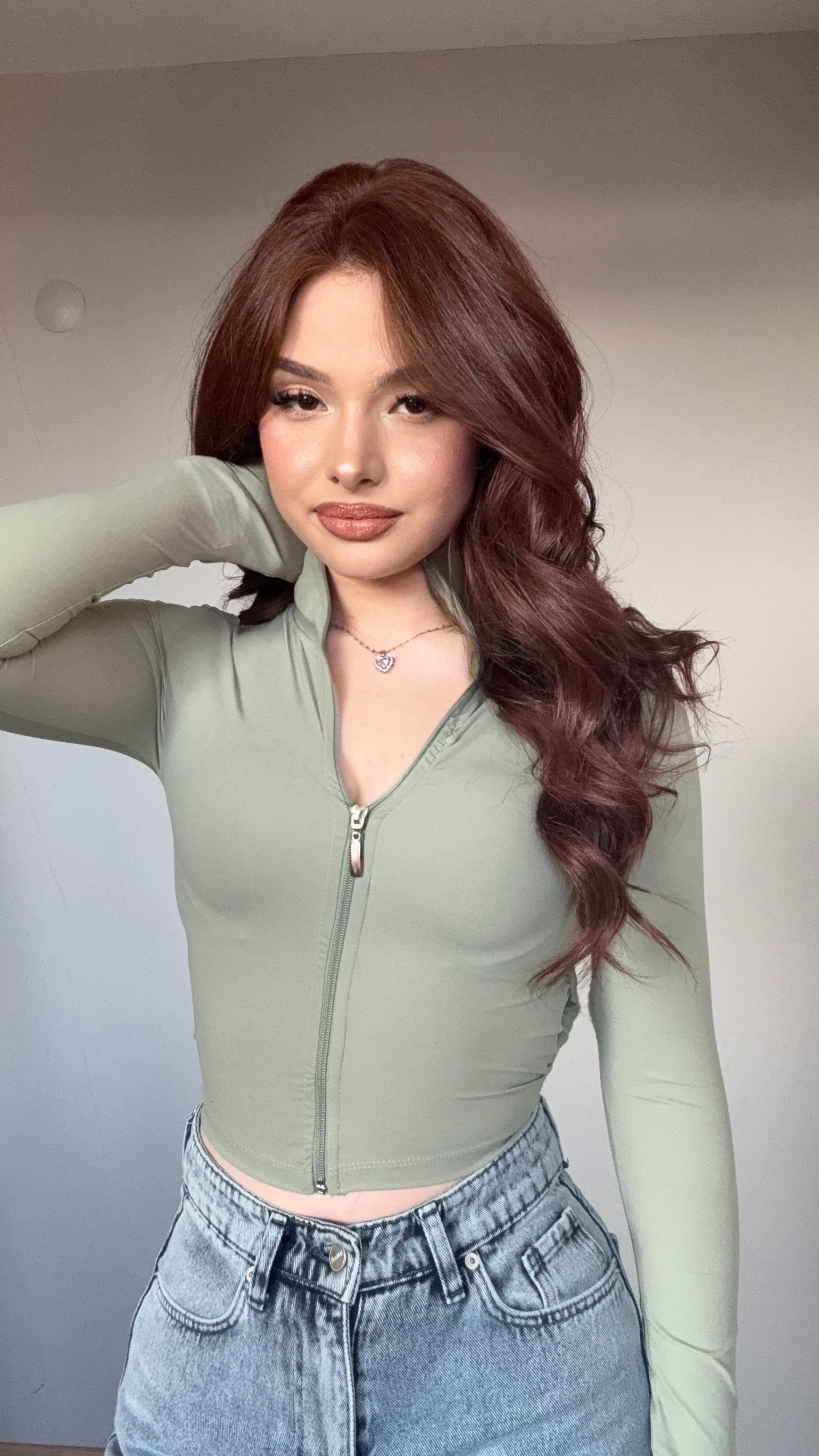 Fermuarlı Parmak Geçirmeli Crop Mint Yeşili