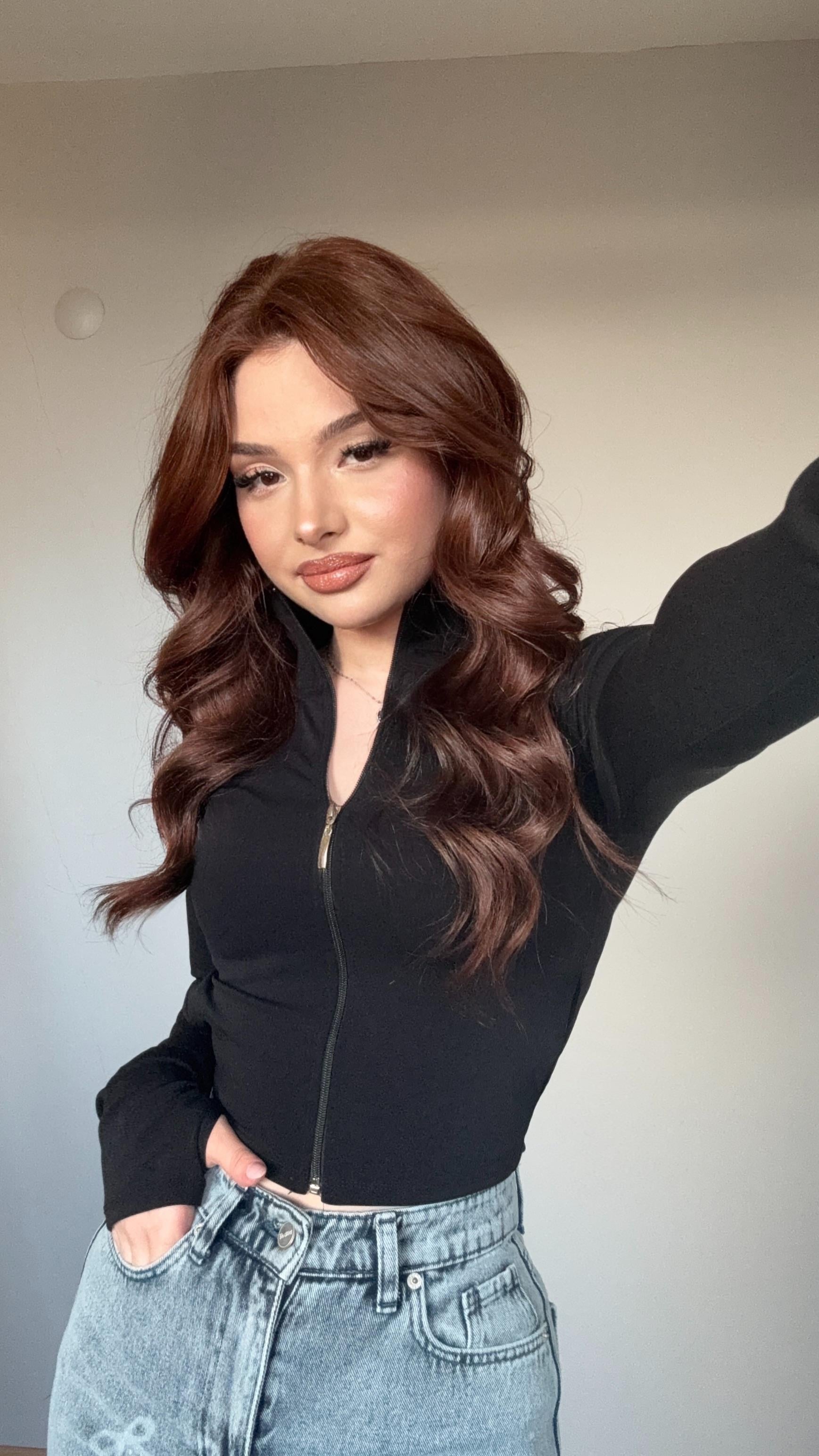 Fermuarlı Parmak Geçirmeli Crop Siyah