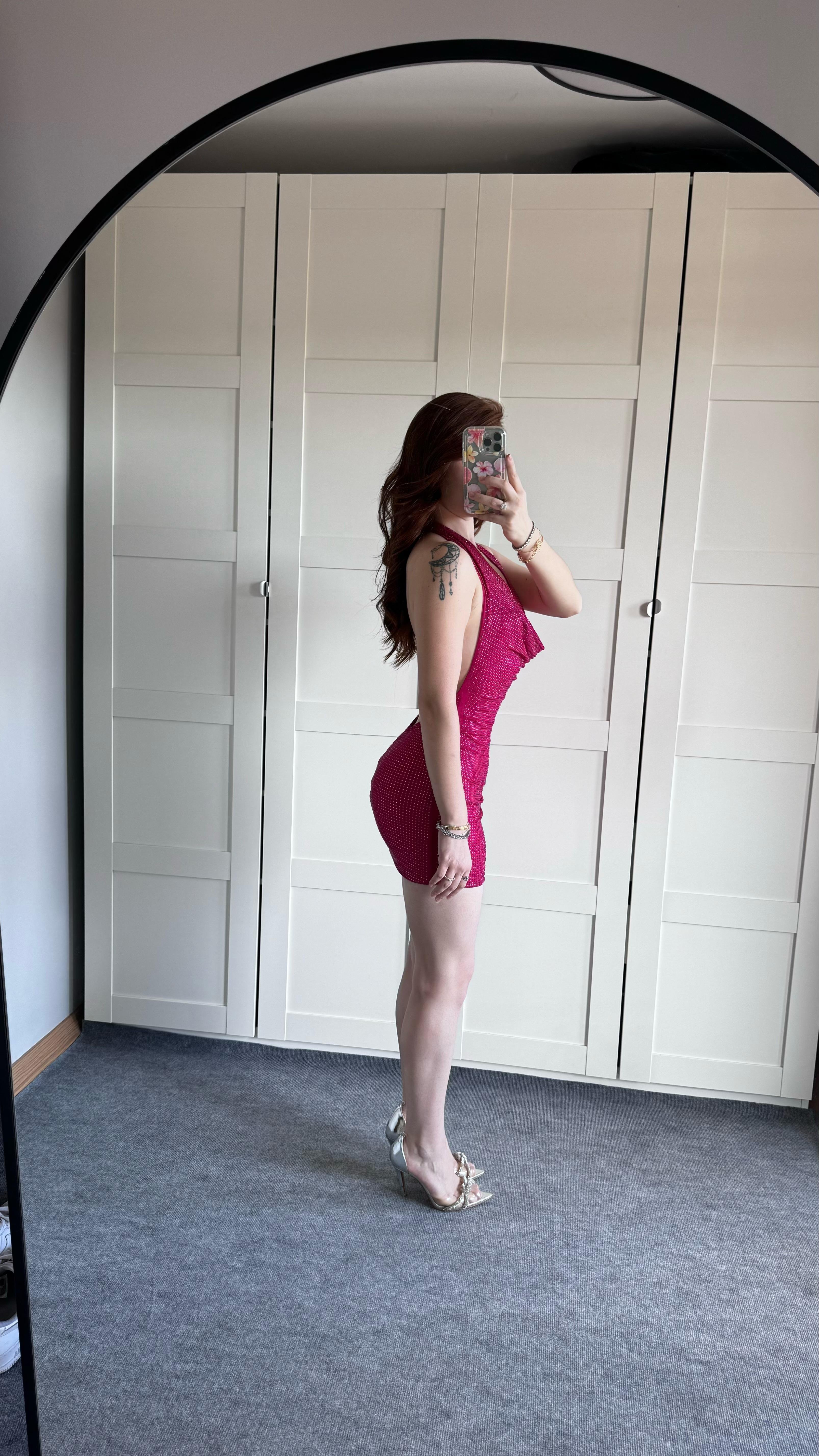 Fiesta Mini Taşlı Elbise Pembe