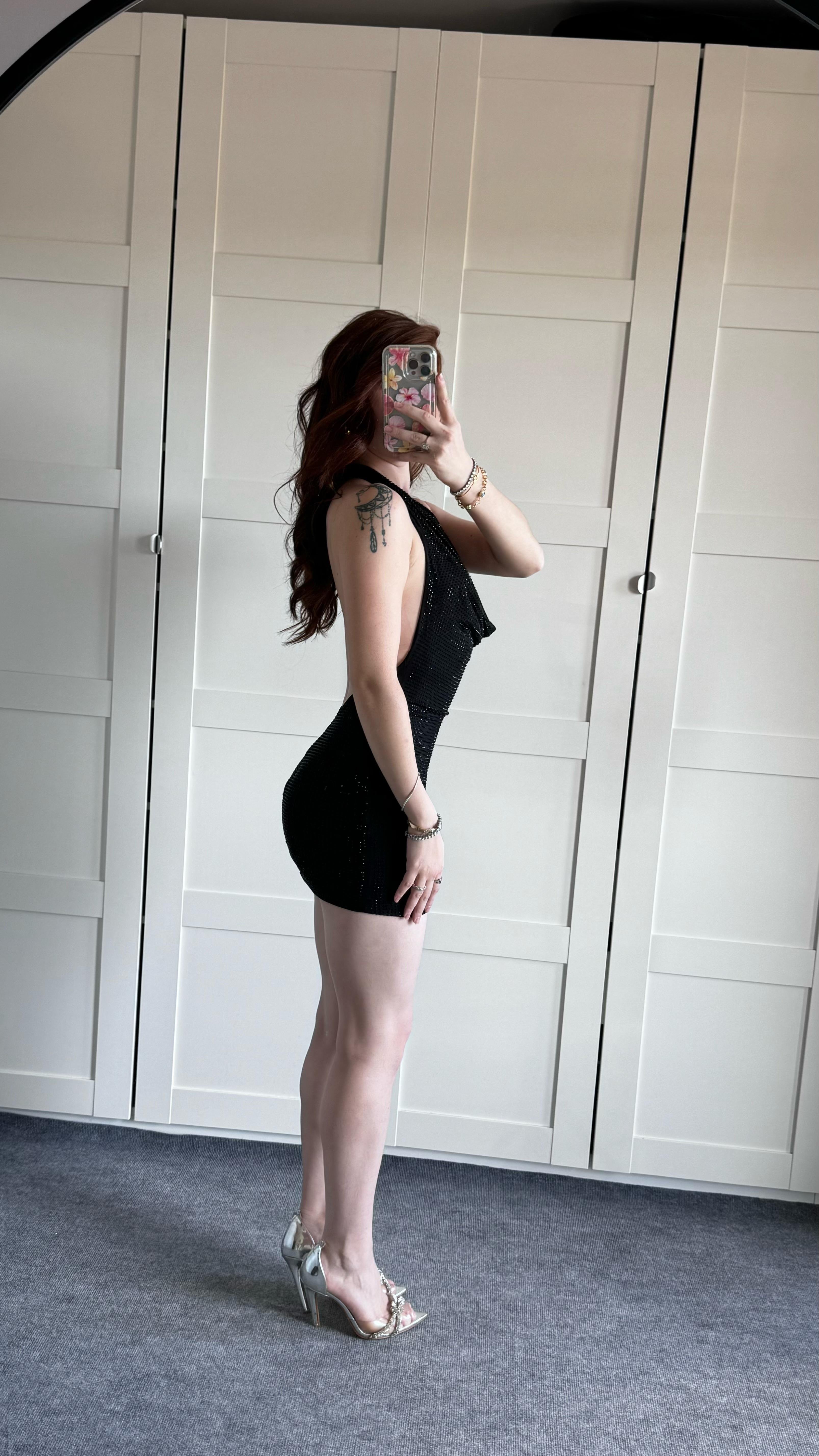 Fiesta Mini Taşlı Elbise Siyah