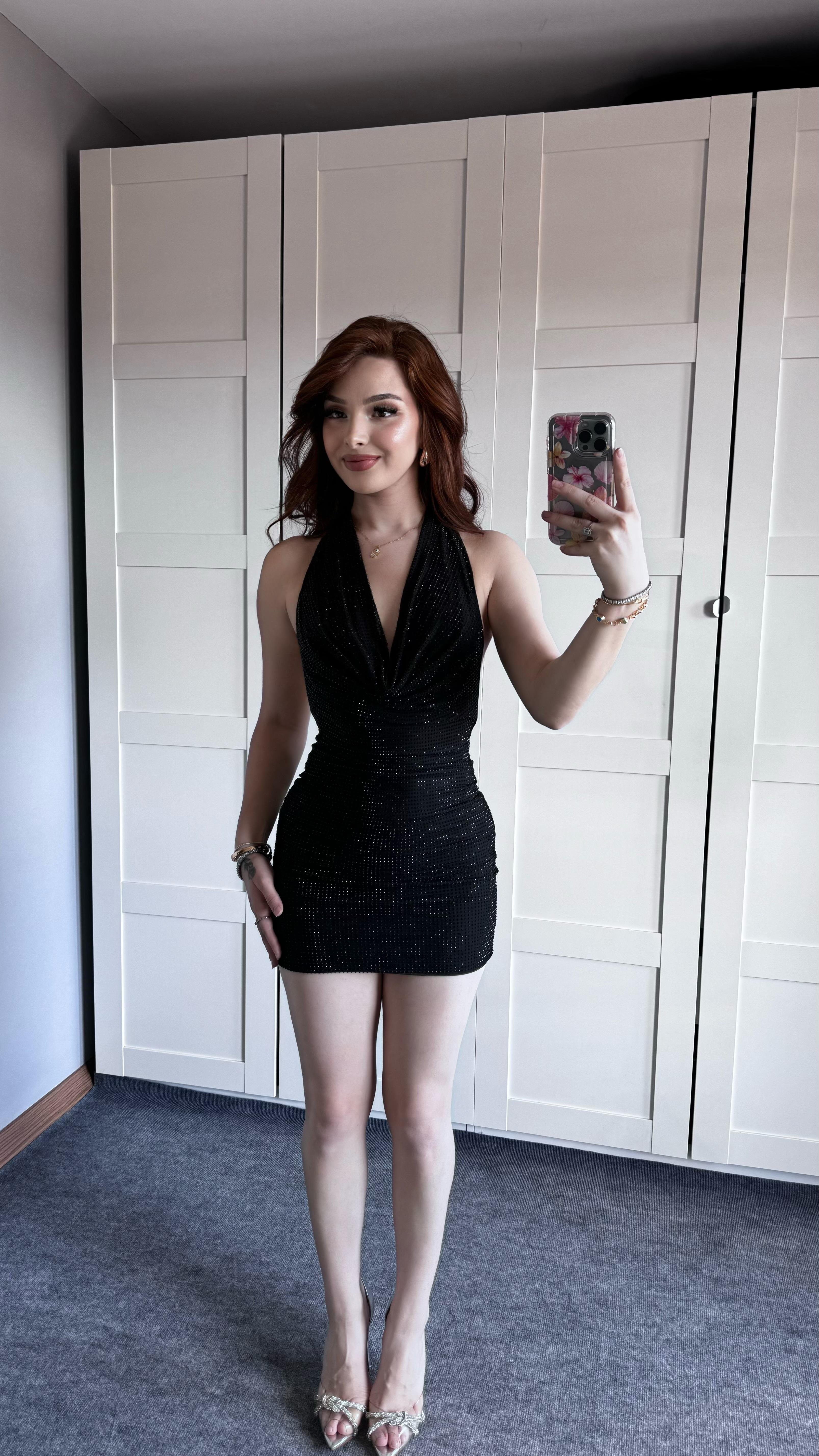 Fiesta Mini Taşlı Elbise Siyah