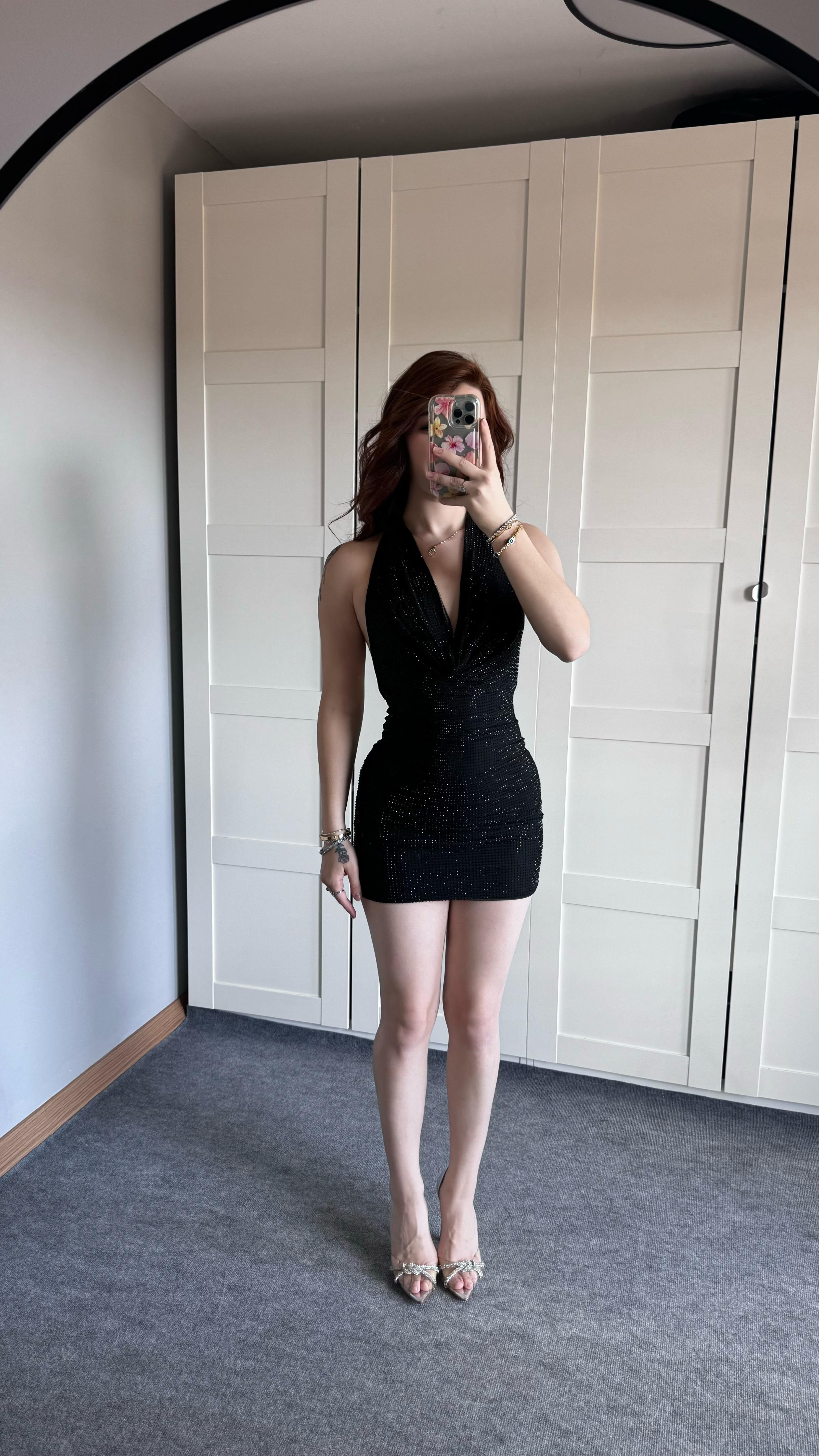 Fiesta Mini Taşlı Elbise Siyah