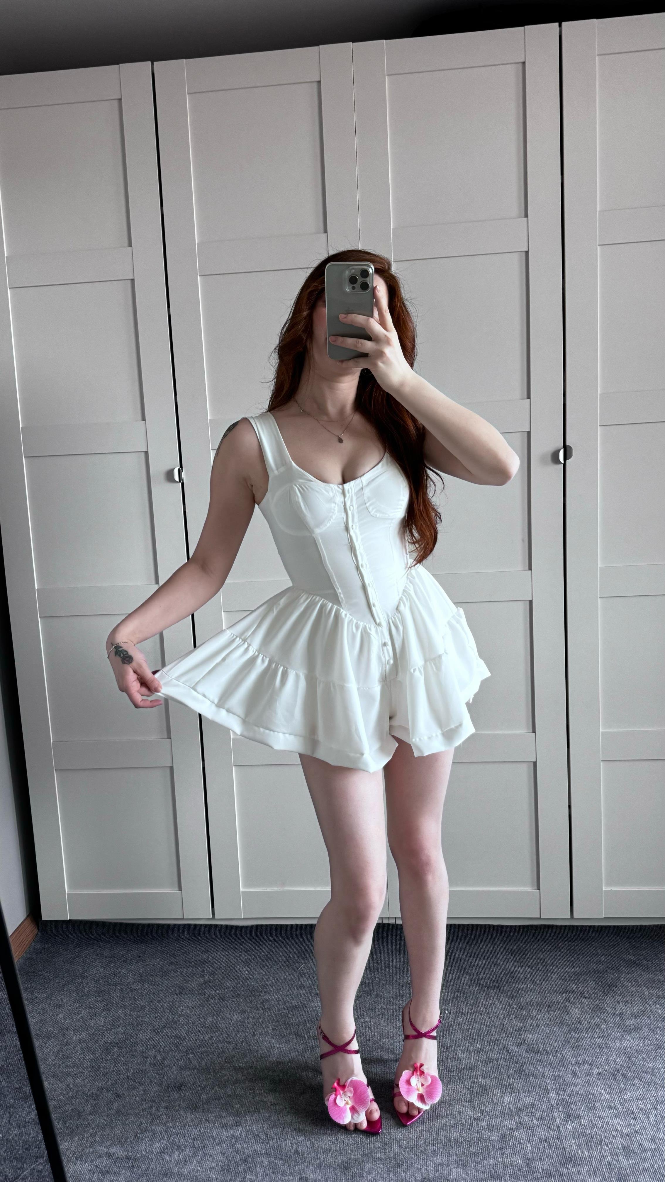 Fırfırlı Mini Şort Tulum Beyaz