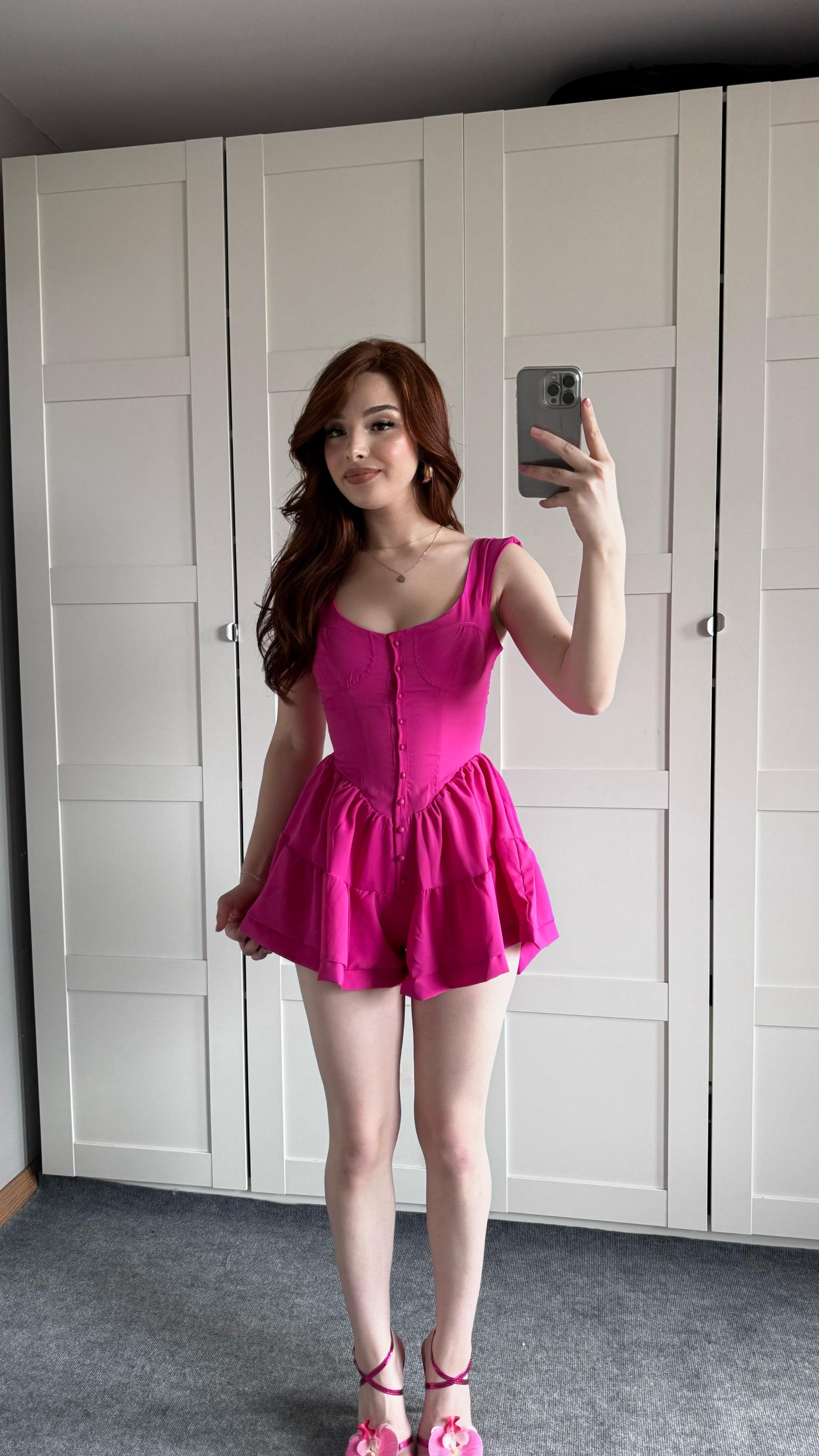 Fırfırlı Mini Şort Tulum Pembe 
