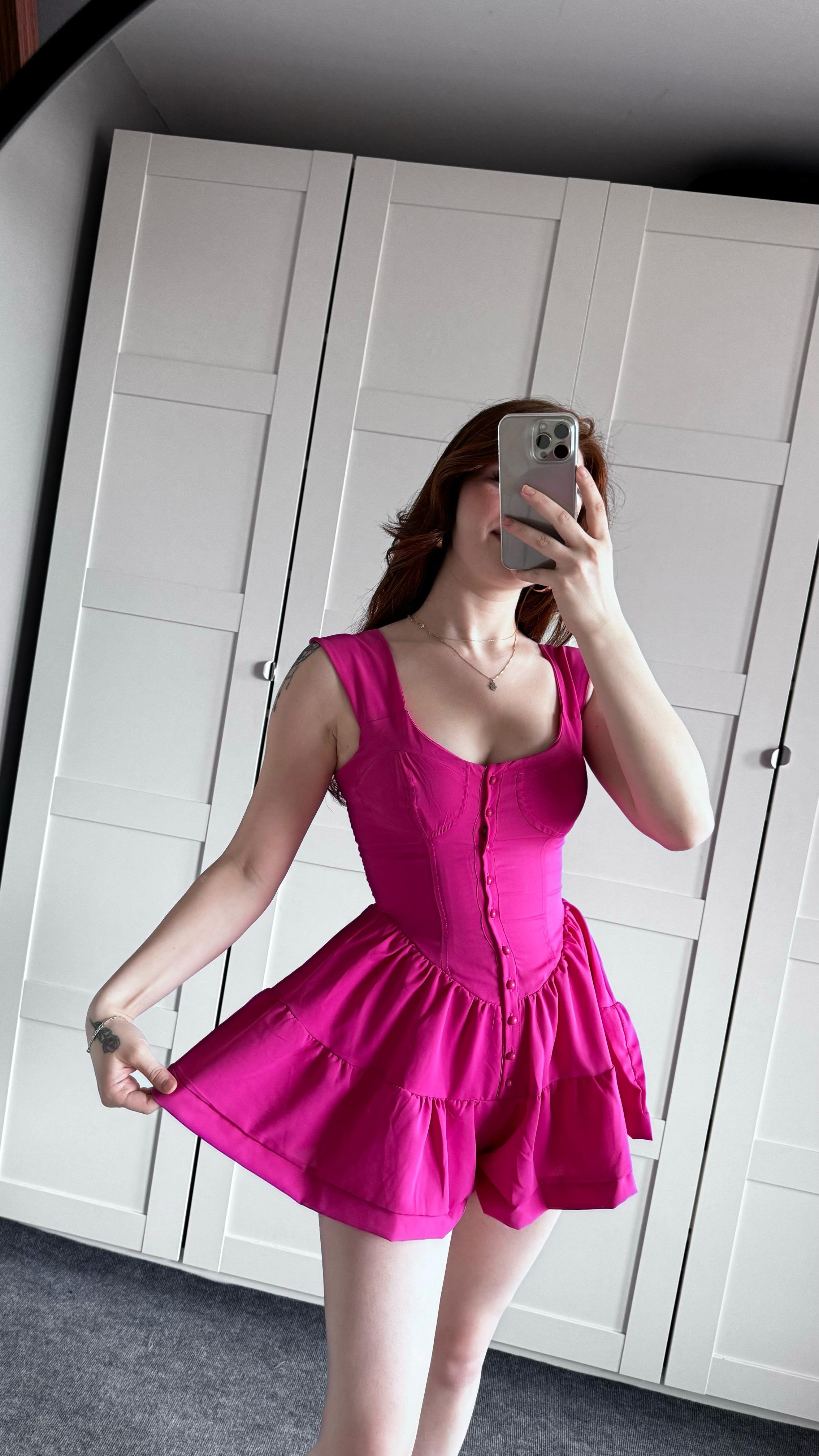 Fırfırlı Mini Şort Tulum Pembe 