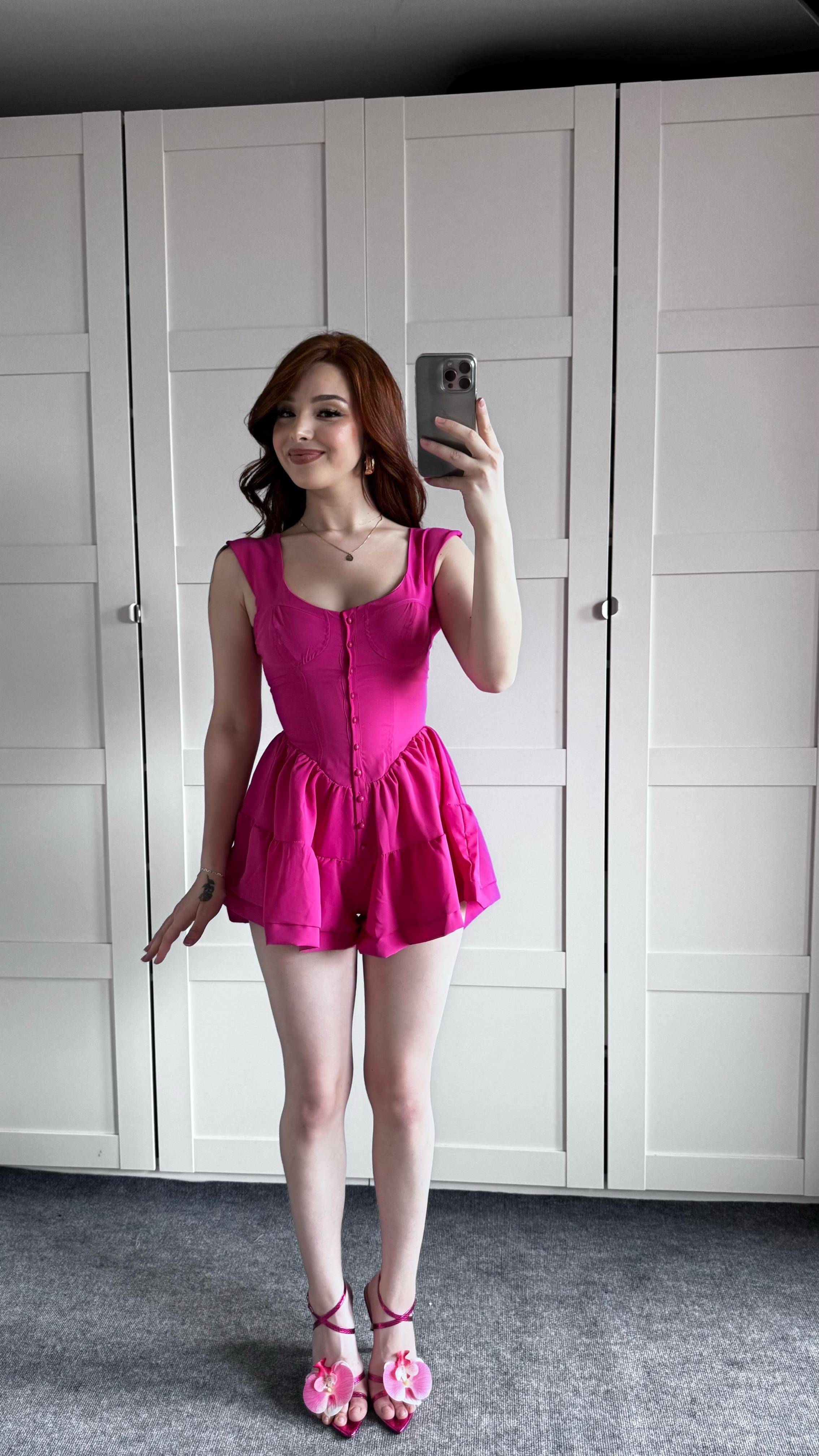 Fırfırlı Mini Şort Tulum Pembe 