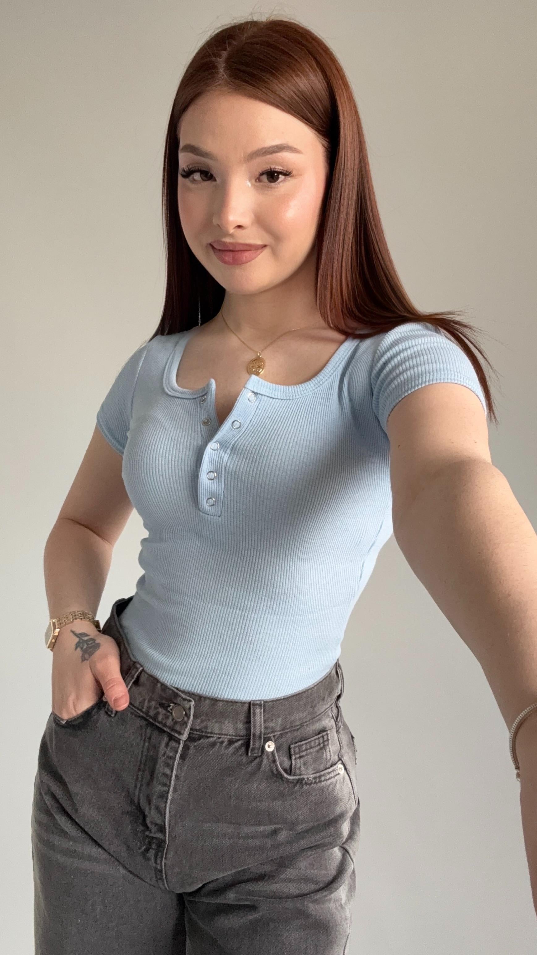 Fitilli Çıtçıtlı Kısa Kol Tişört Bebe Mavisi