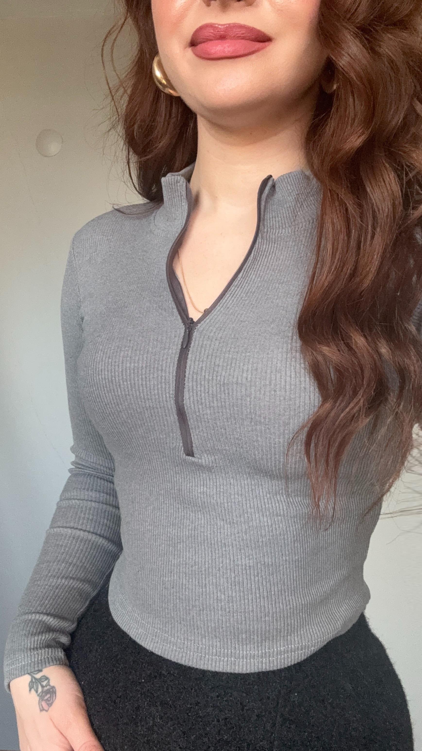 Fitilli Fermuarlı Crop Gri