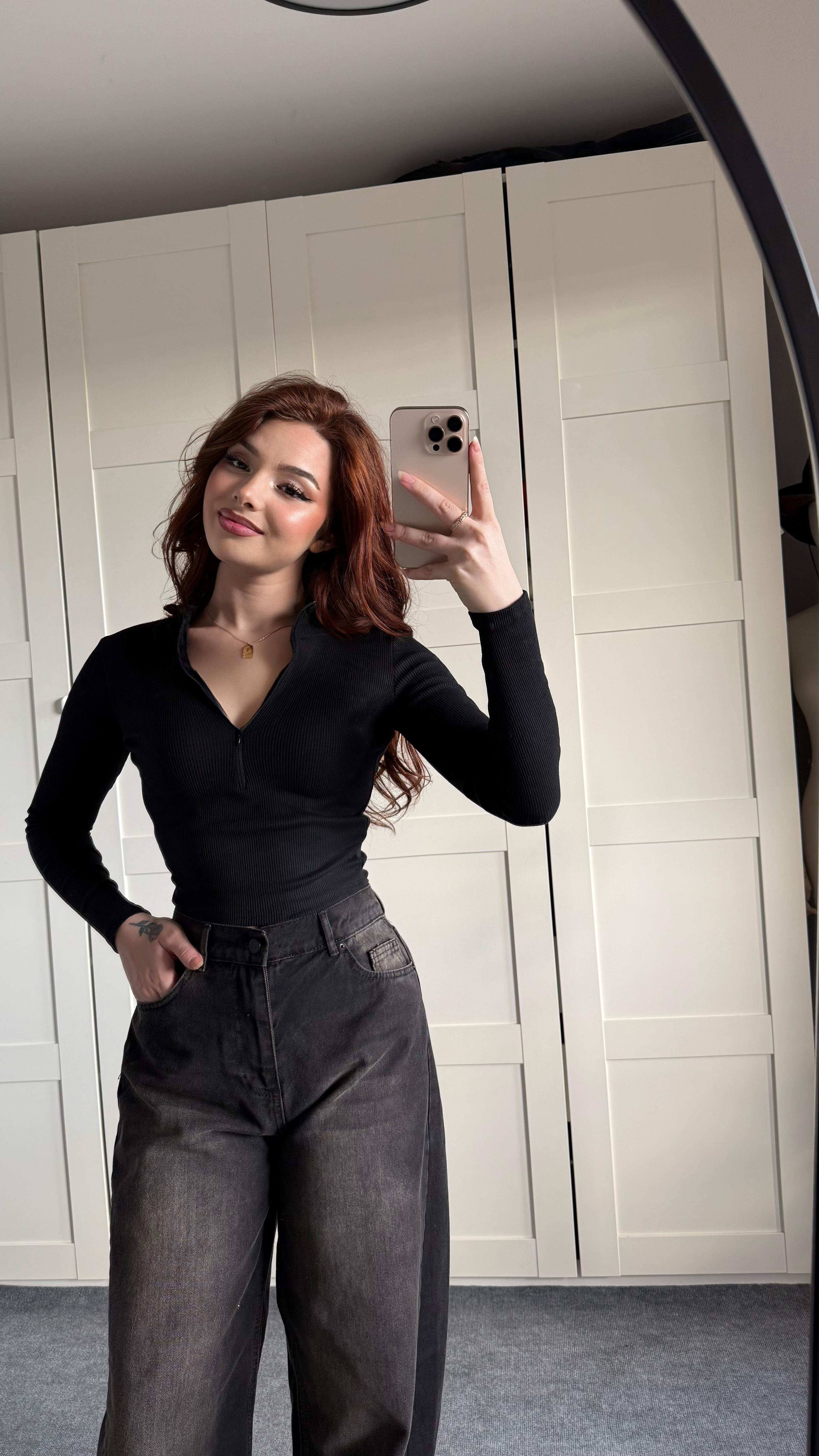 Fitilli Fermuarlı Crop Siyah
