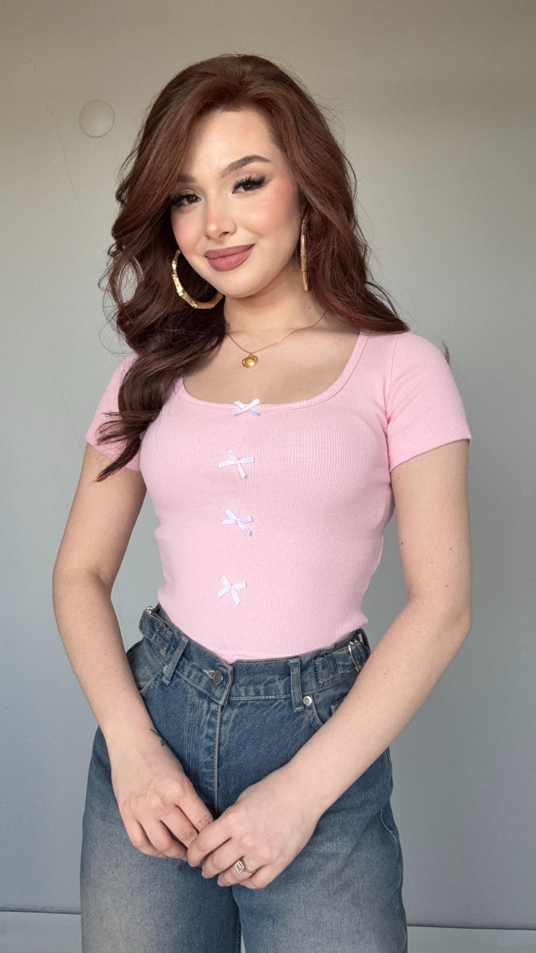 Fitilli Kurdeleli Crop Pembe