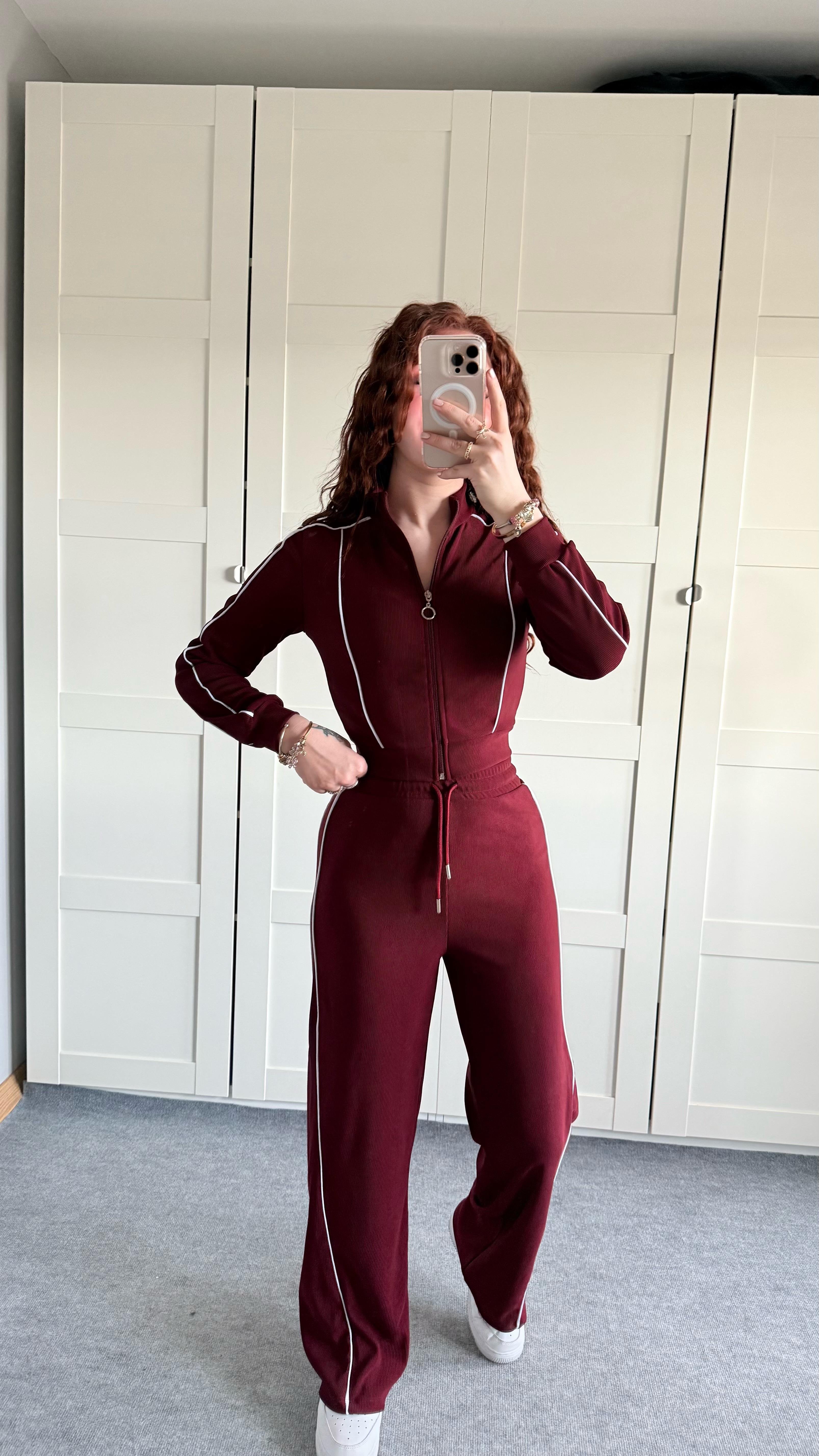 Fitilli Şeritli Hırka Takım Bordo