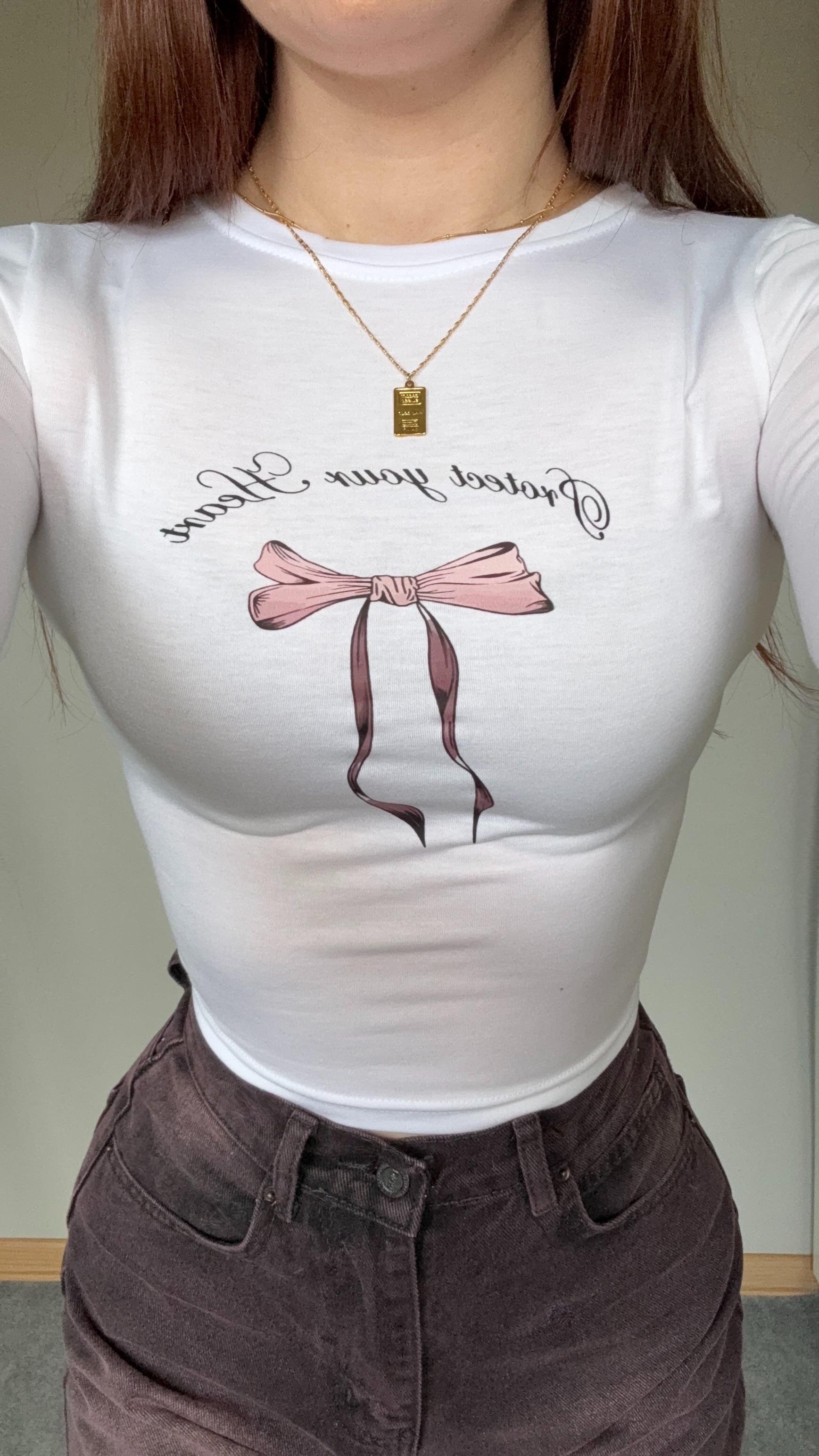 Fiyonk Baskılı Beyaz Crop