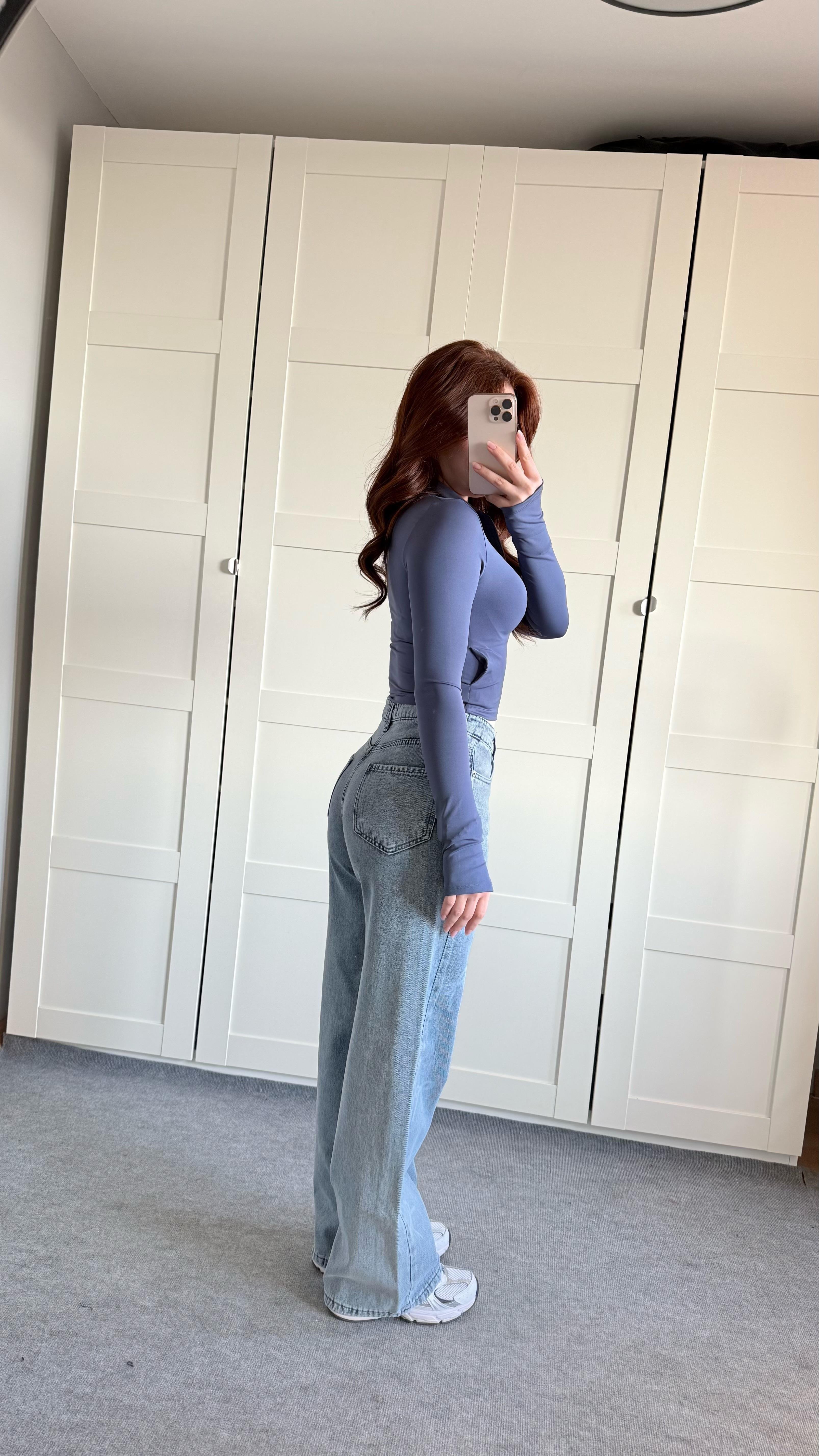 Fiyonk Minik Baskılı Buz Mavisi Yüksek Bel Jean