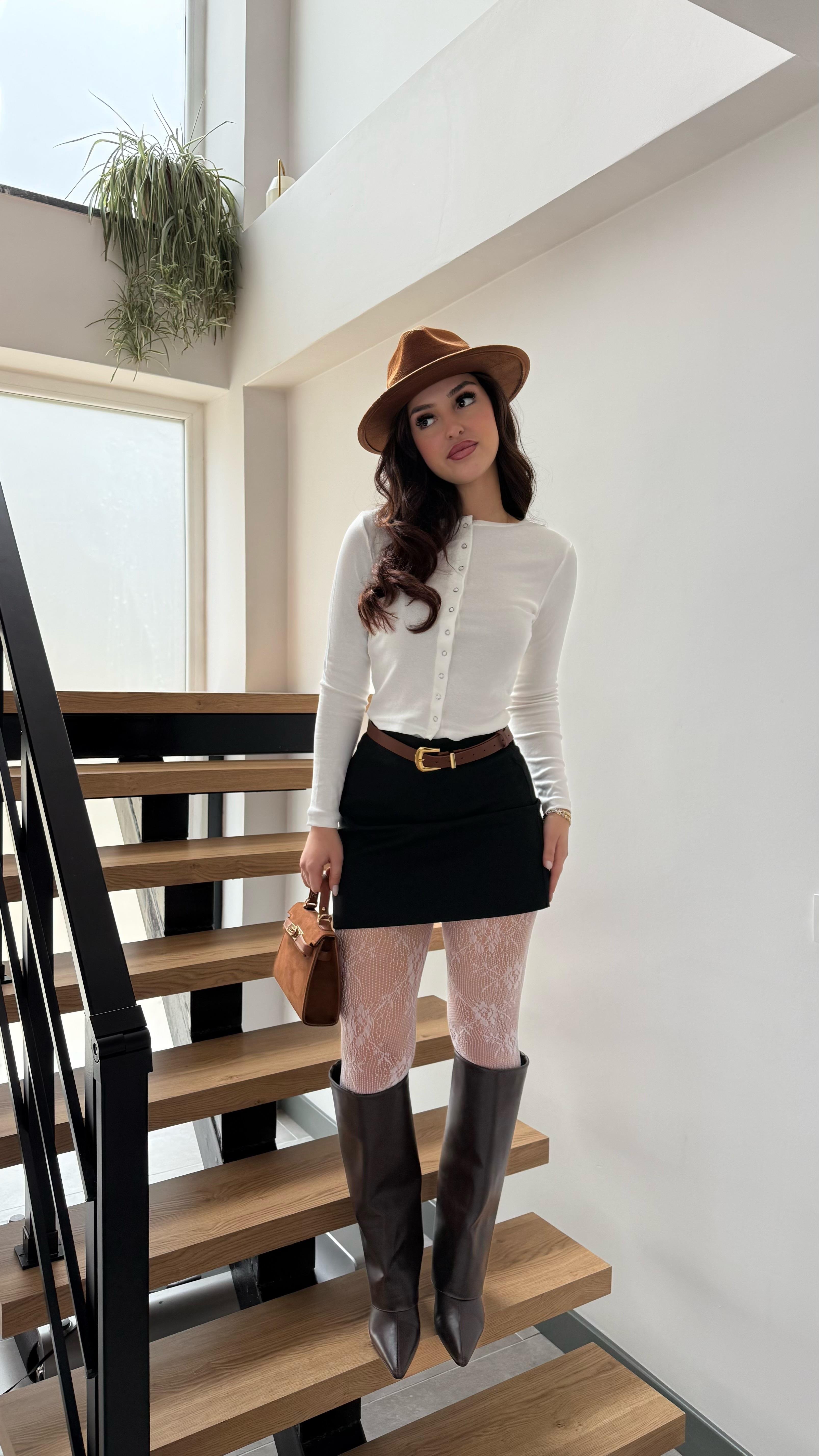 Ful Çıtçıtlı Pamuklu Bluz Beyaz