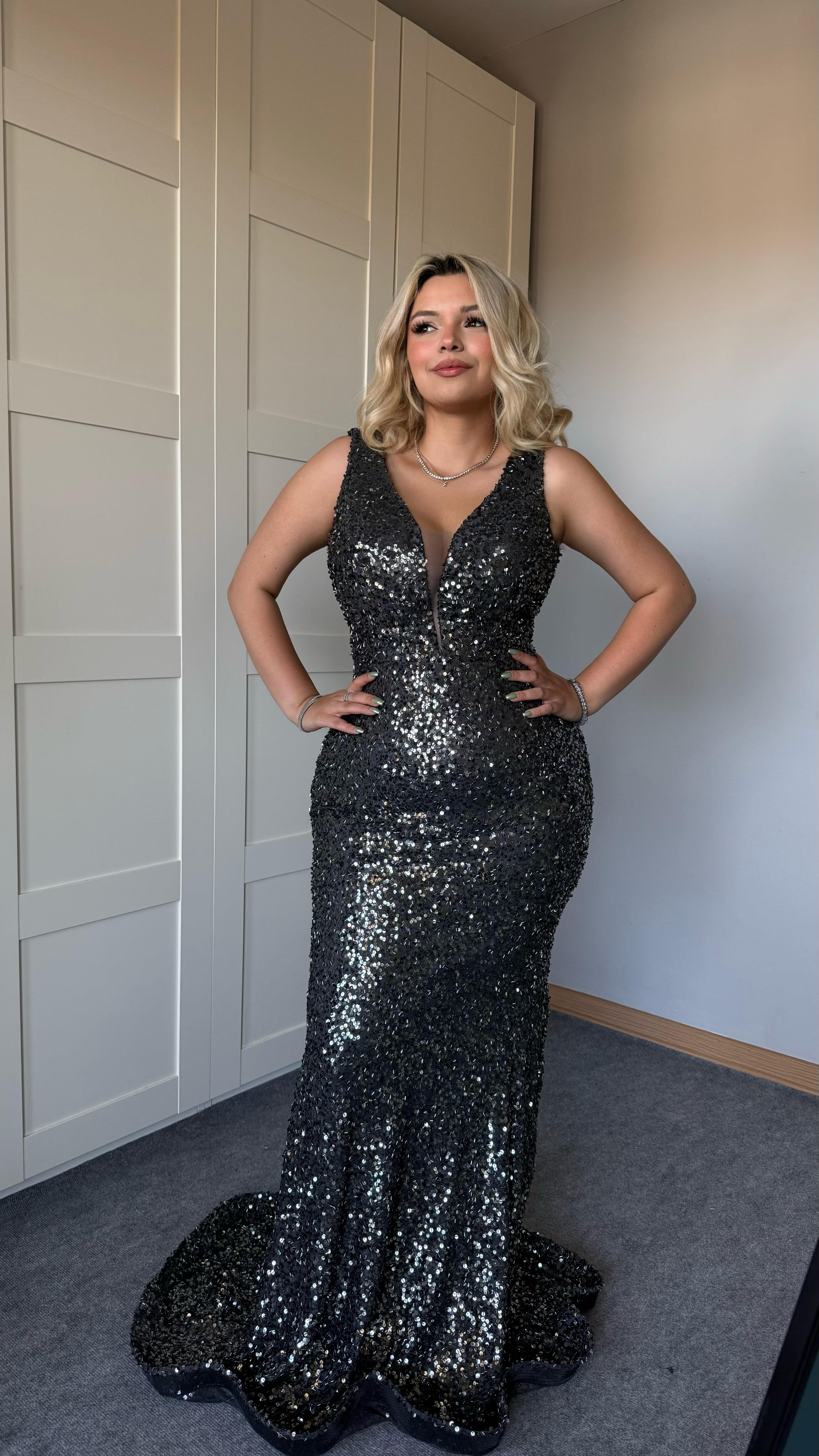 Gaia Pul Payetli Abiye Antrasit
