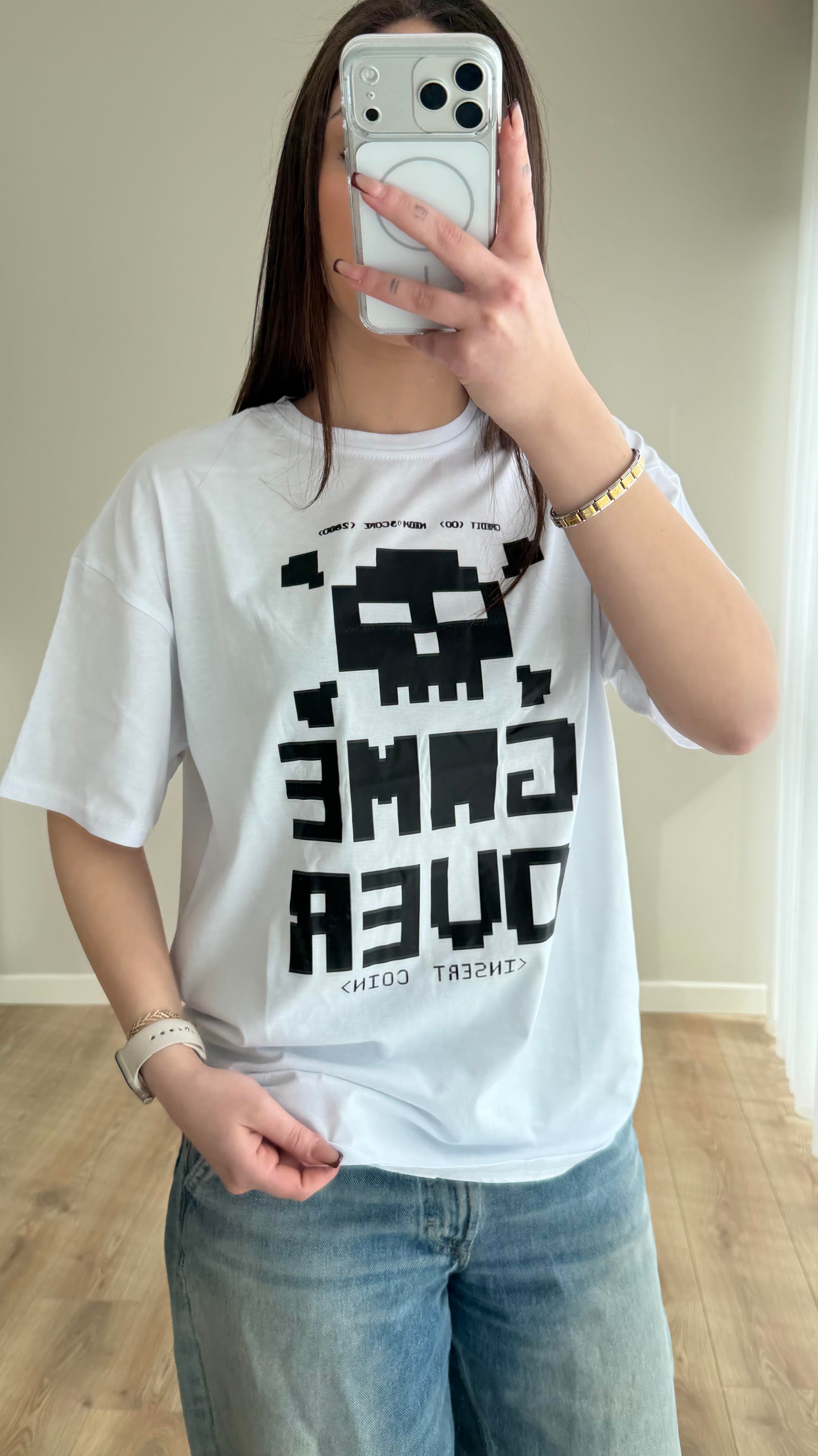 Game Over Tişört Beyaz