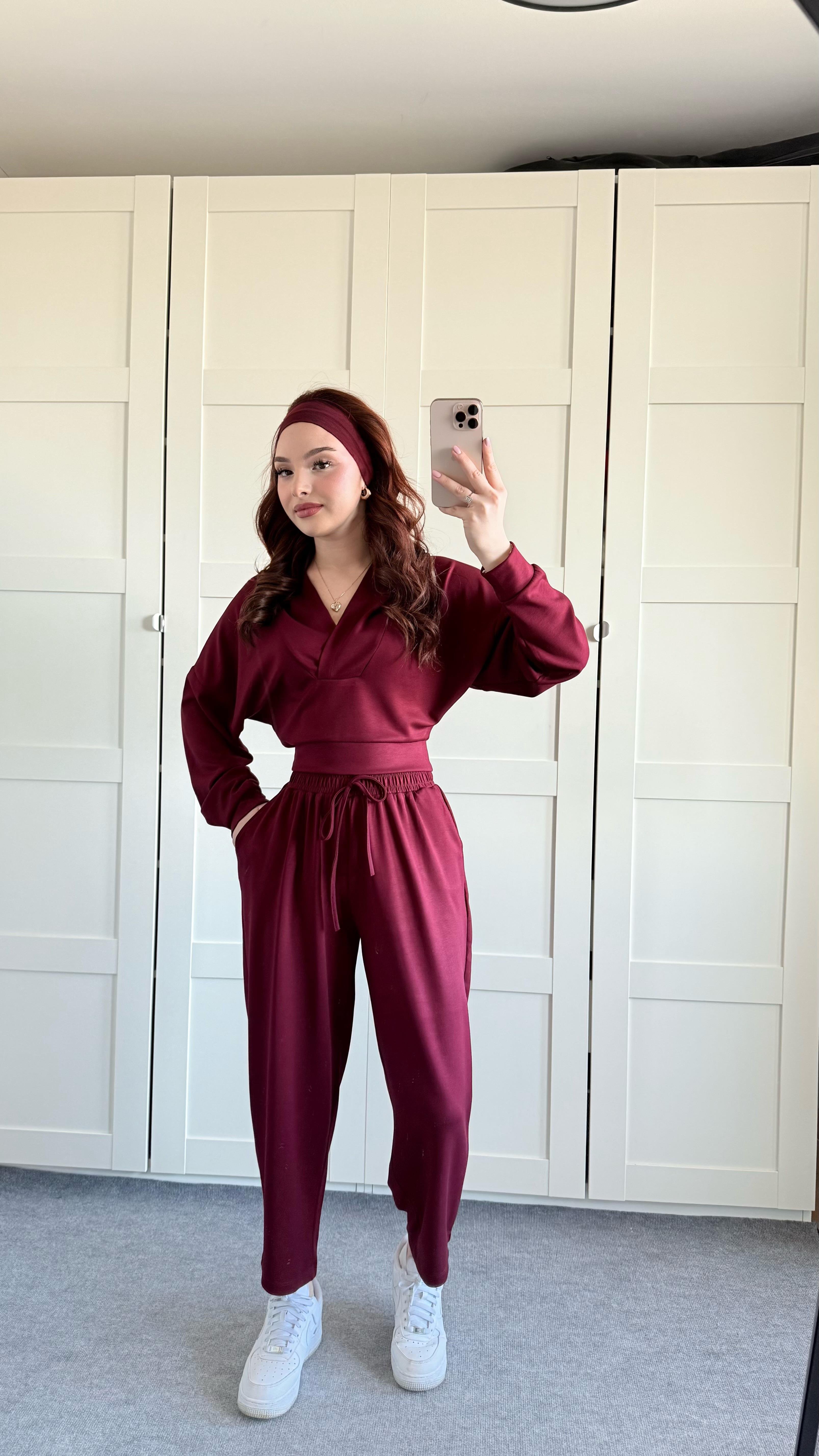 Geniş Eşofman Kapüşonlu Takım Bordo