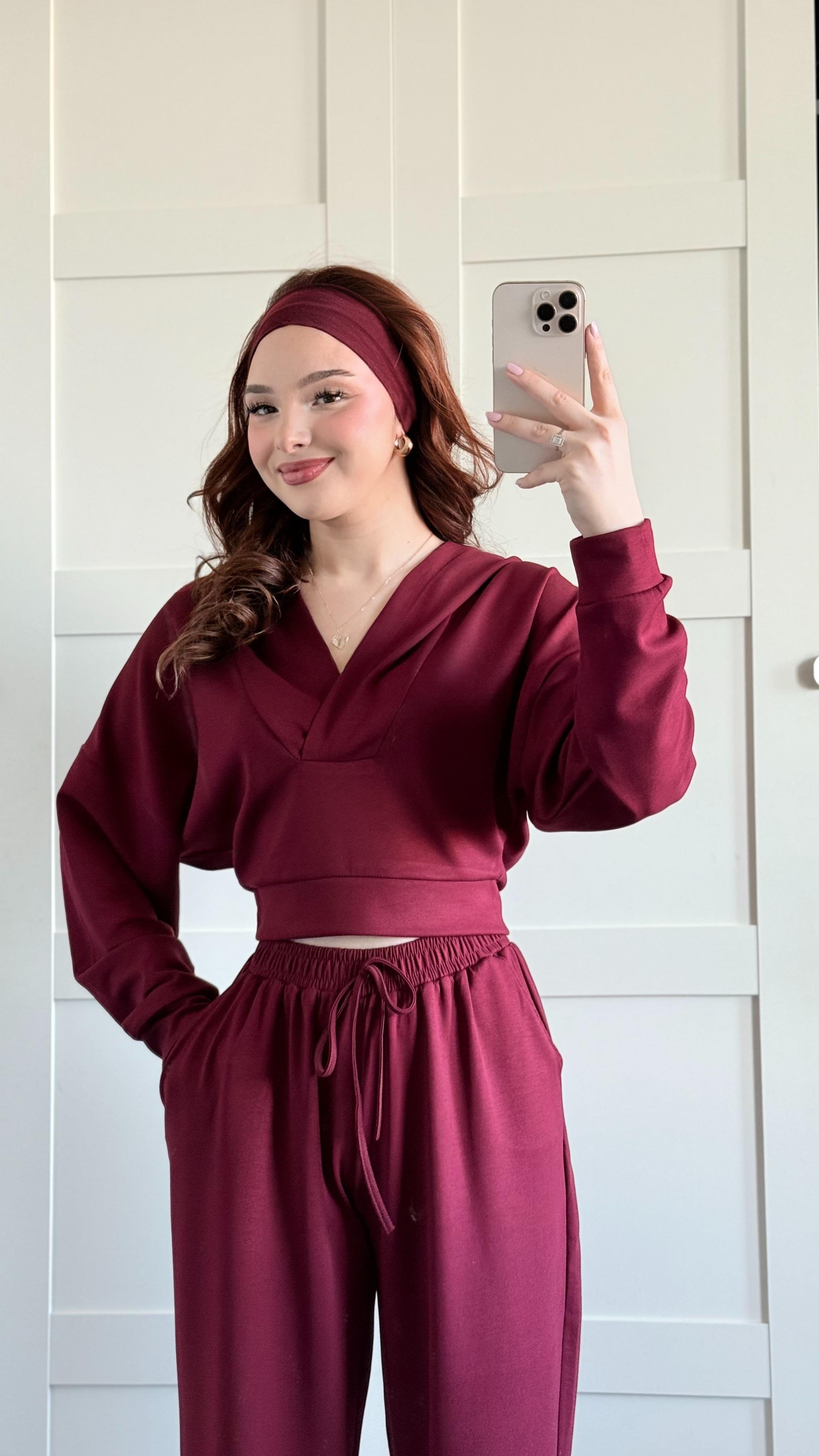 Geniş Eşofman Kapüşonlu Takım Bordo
