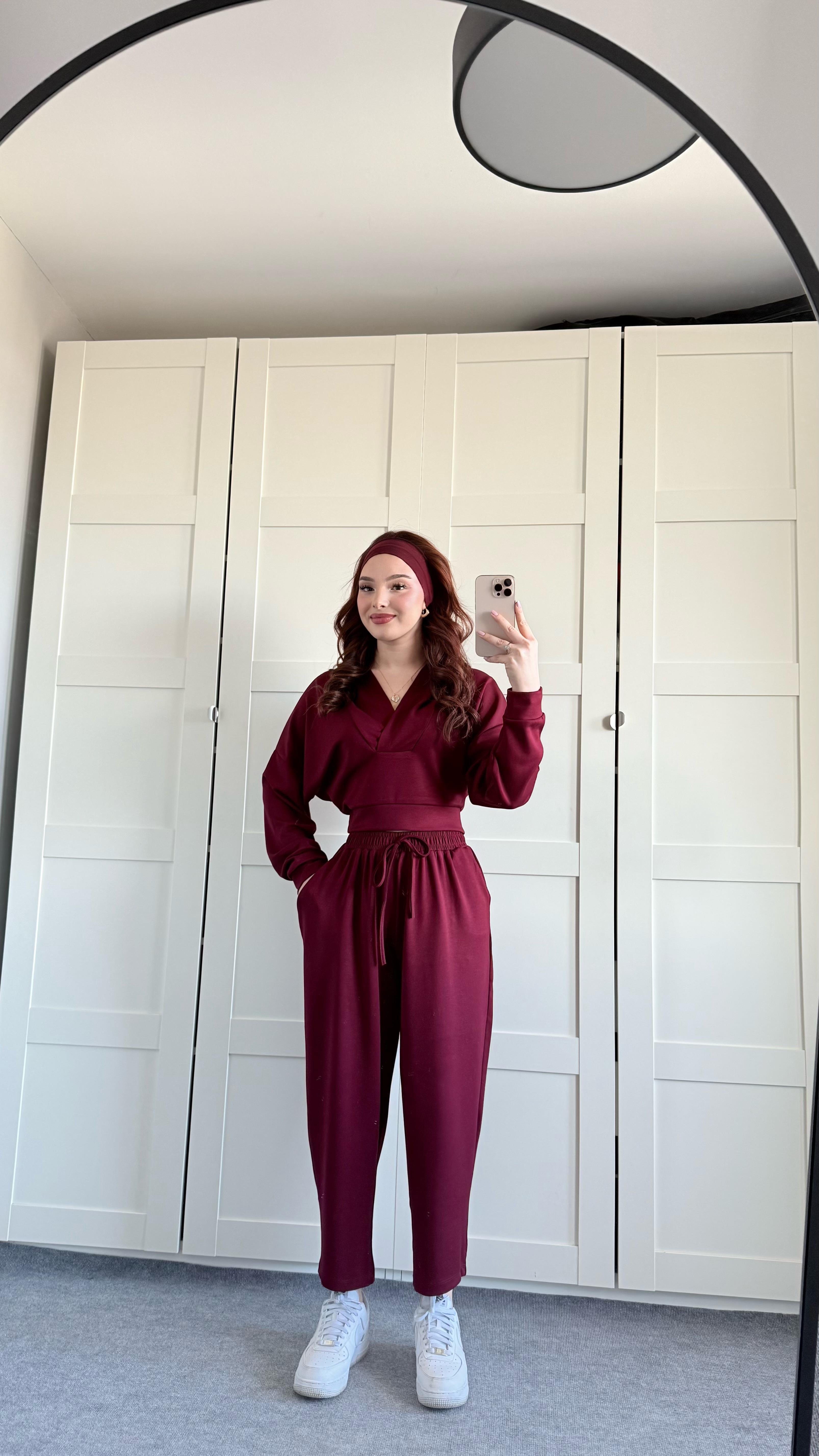 Geniş Eşofman Kapüşonlu Takım Bordo