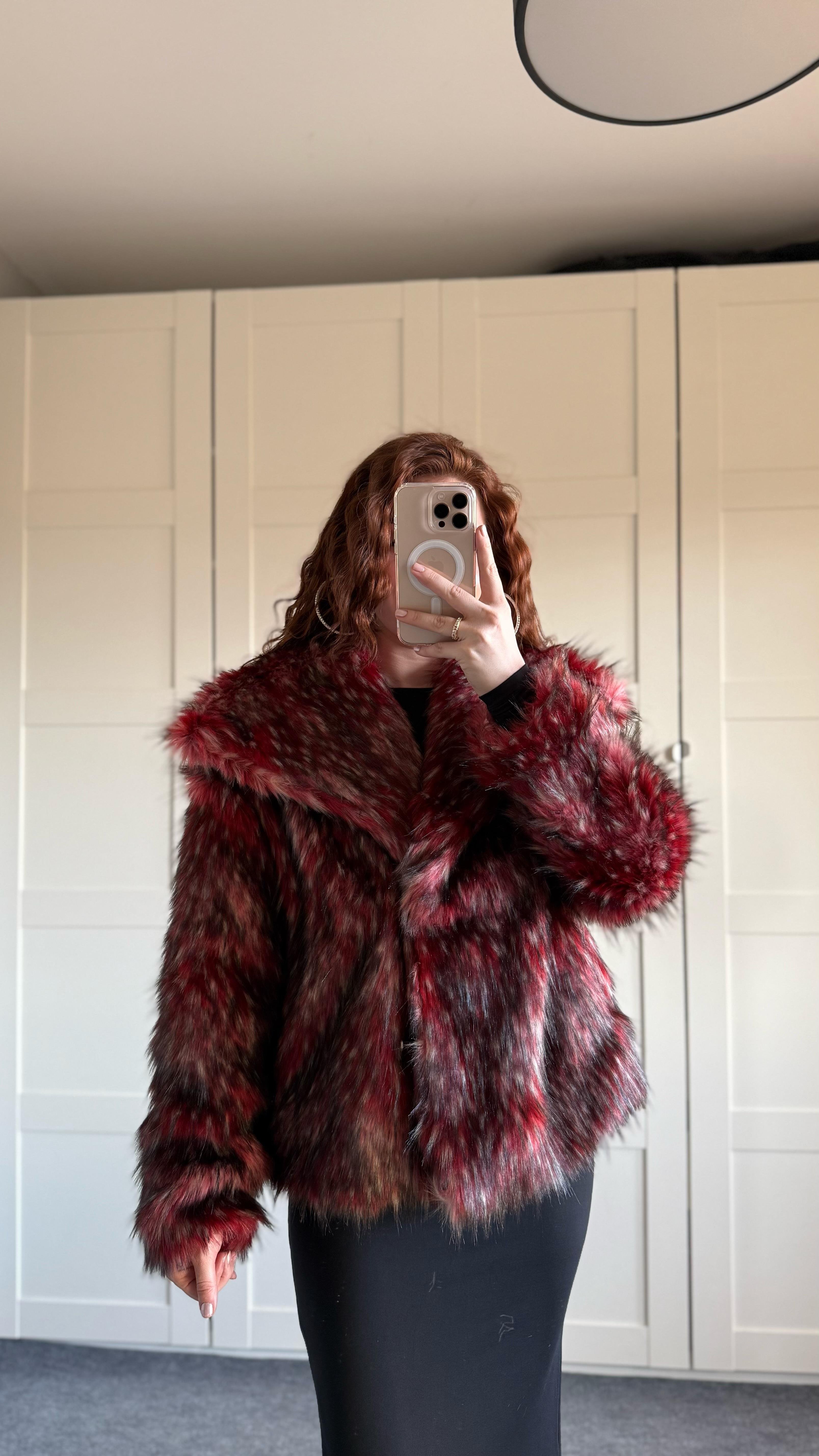 Geniş Yaka Luxury Bordo Kürk