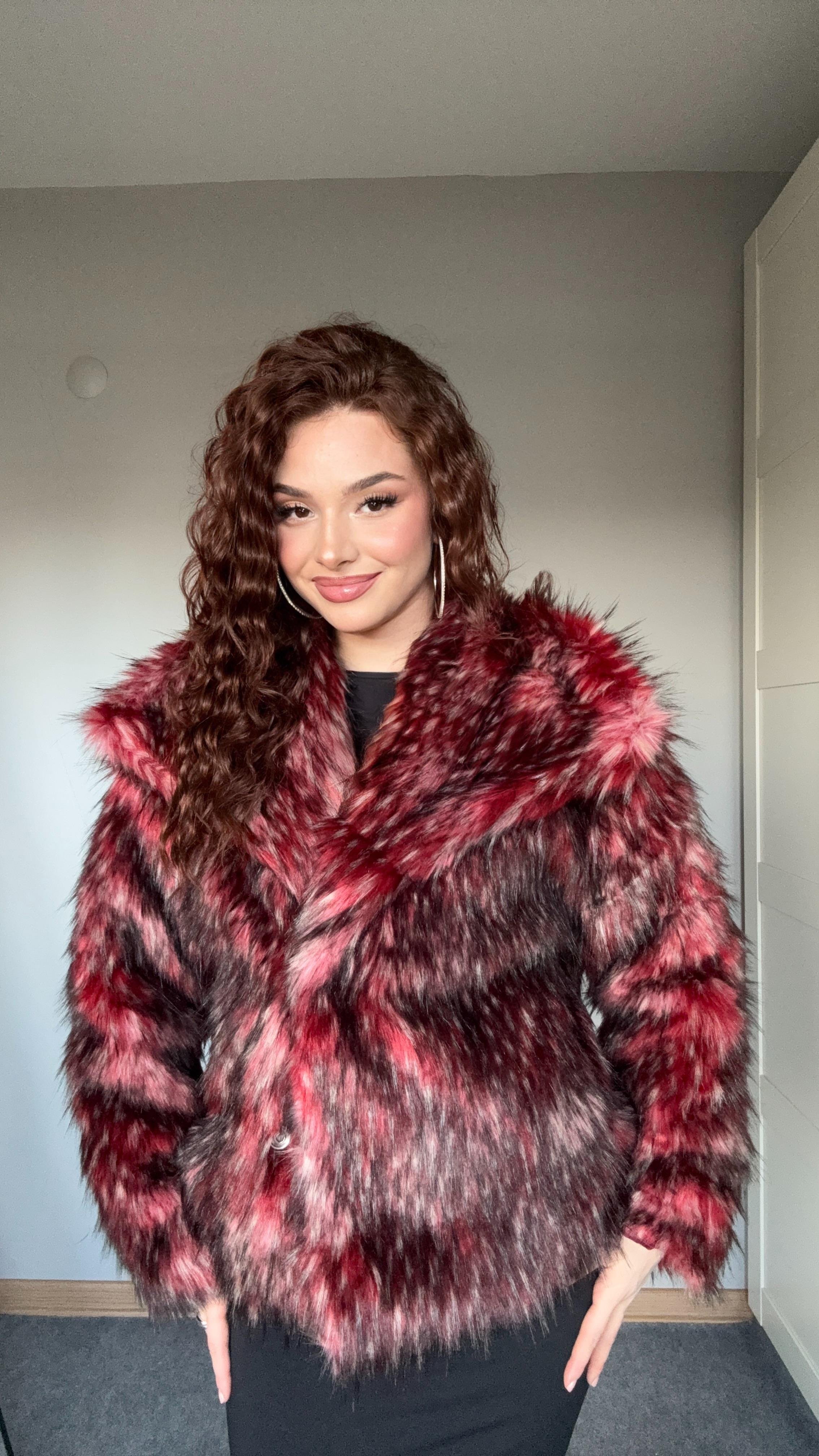 Geniş Yaka Luxury Bordo Kürk
