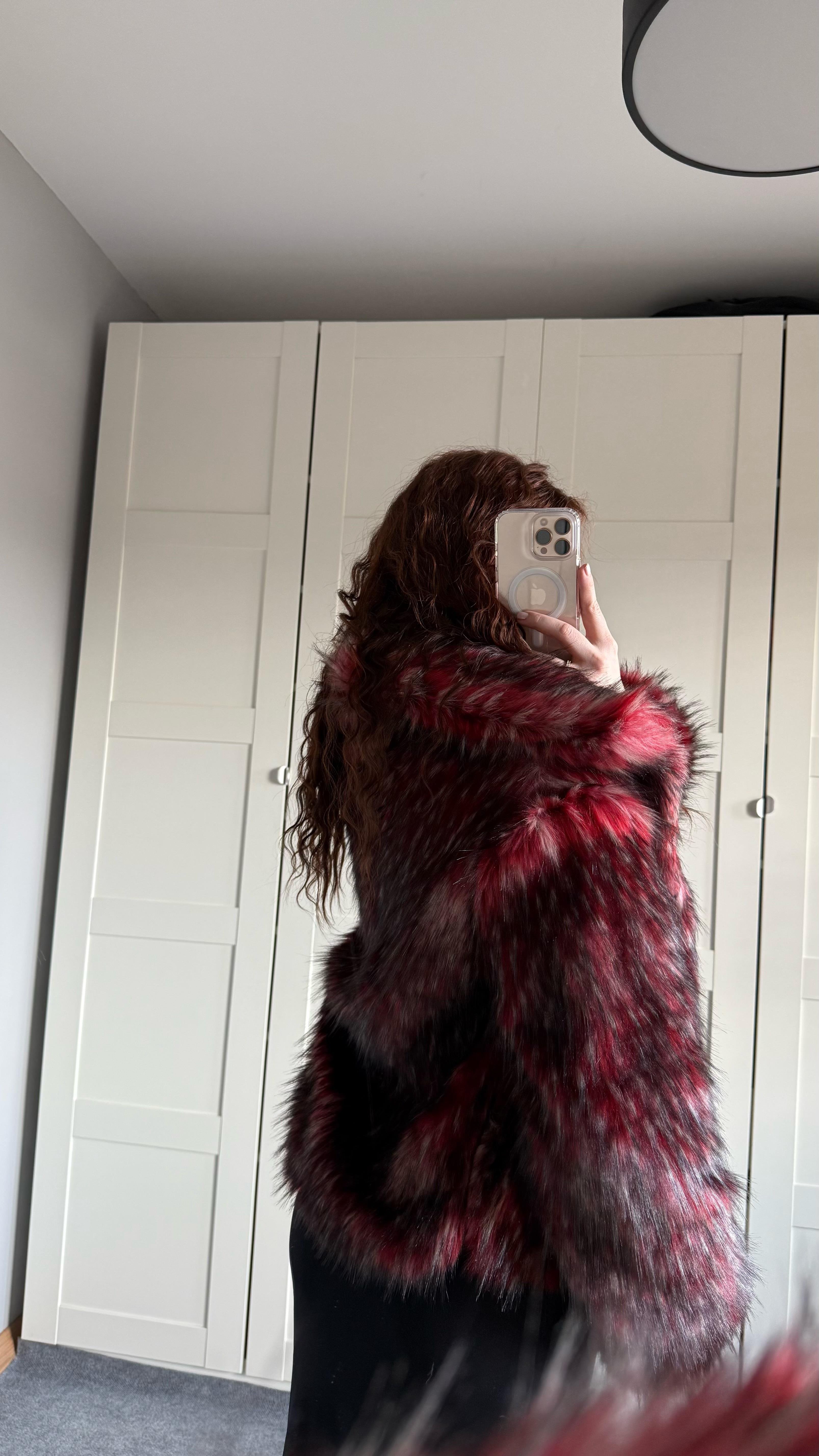Geniş Yaka Luxury Bordo Kürk