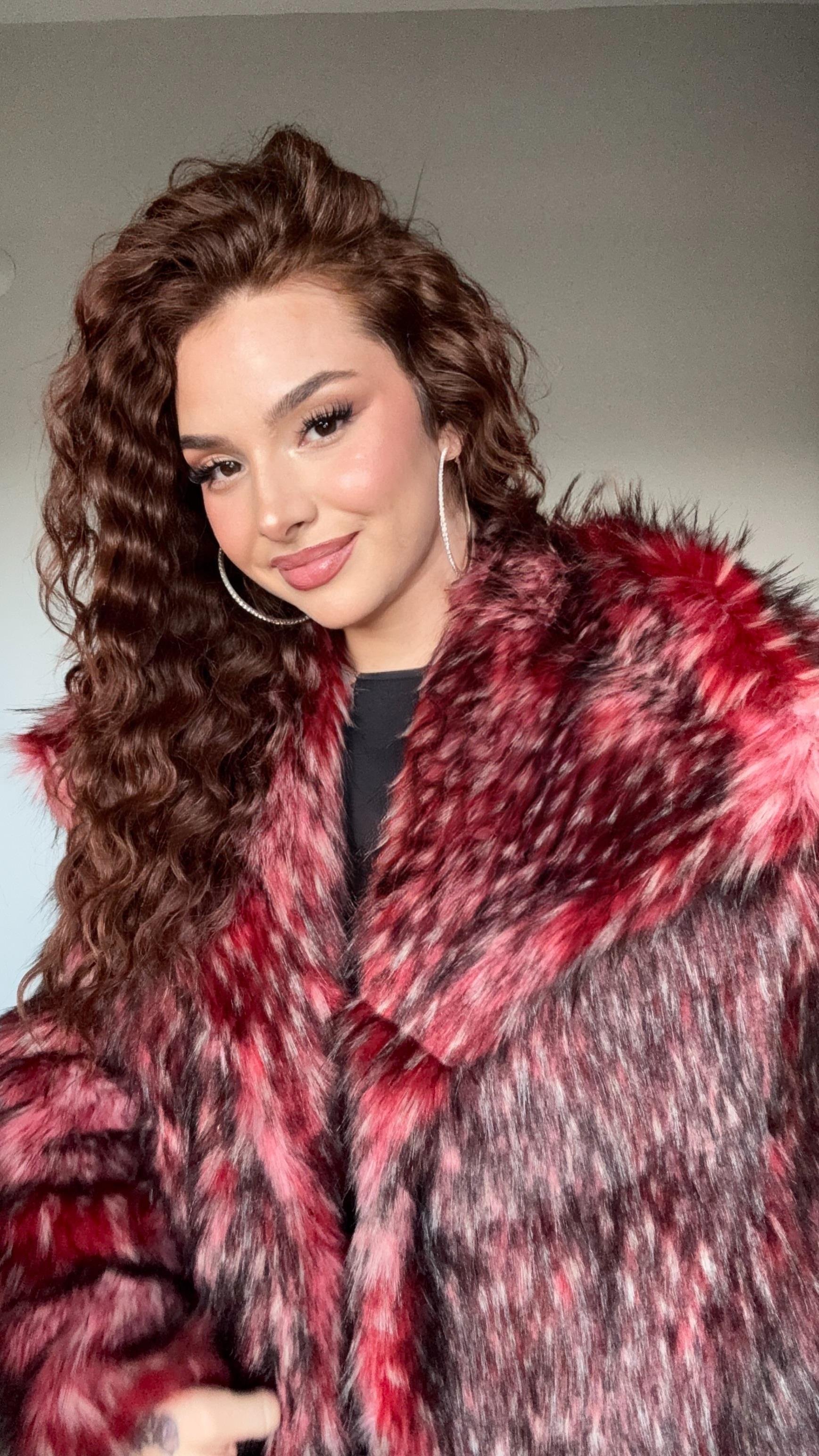 Geniş Yaka Luxury Bordo Kürk